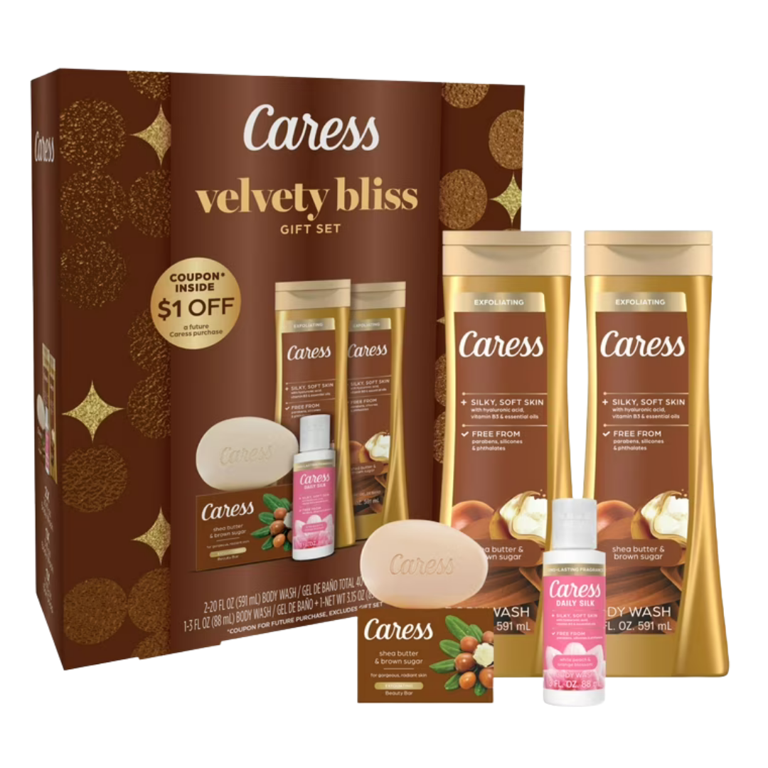 Caress Velvety Bliss Shea Butter & Brown Sugar Gift Set for Women (4-Piece Set) by Farmacias Savia