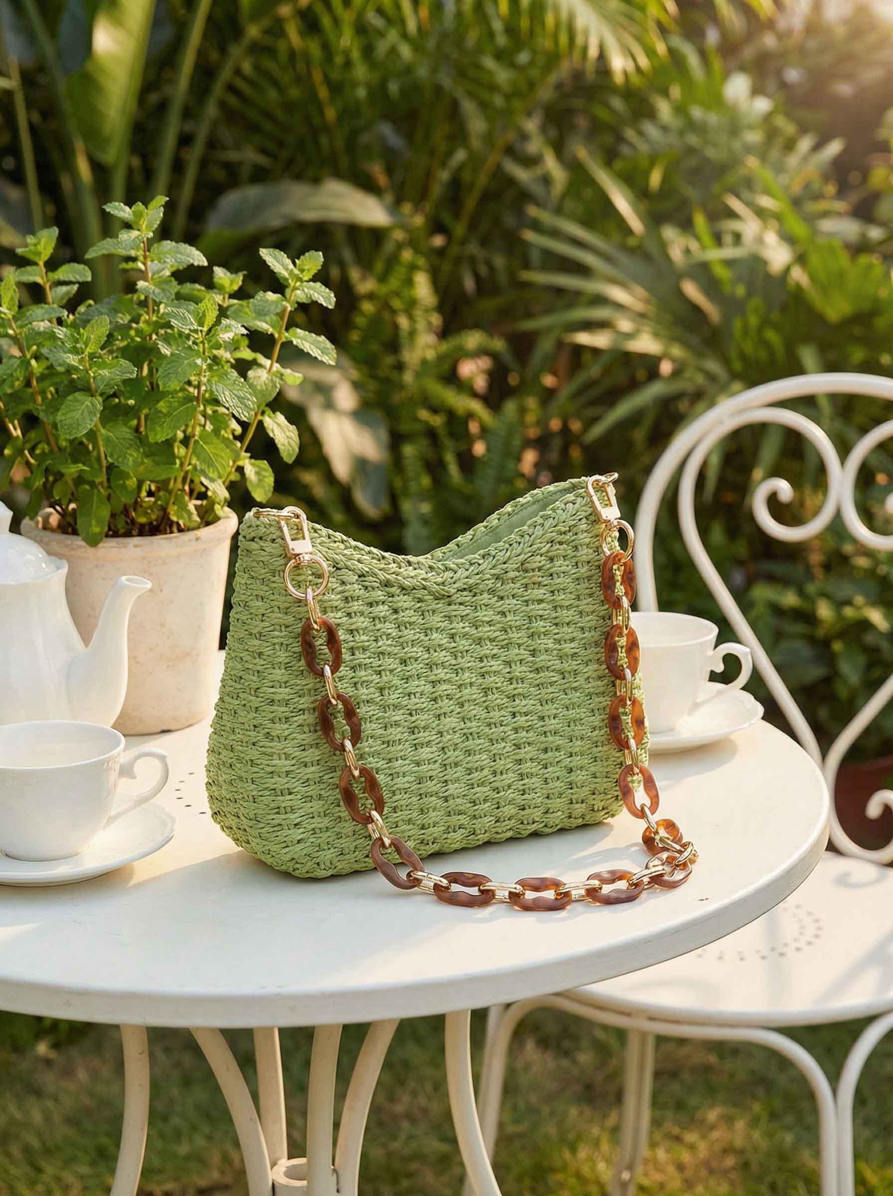 Colorful Woven Straw Shoulder Bag by LINTICO