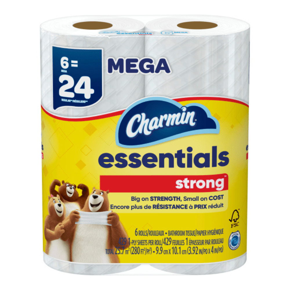 Charmin Essentials Strong Toilet Paper 6 Mega Rolls Per Roll (429 Sheets) by Farmacias Savia