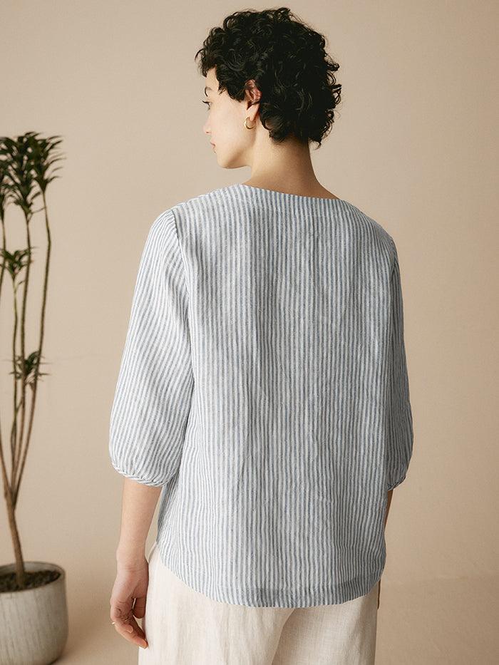 100% Linen Puff Sleeves Top LEAH by LINTICO