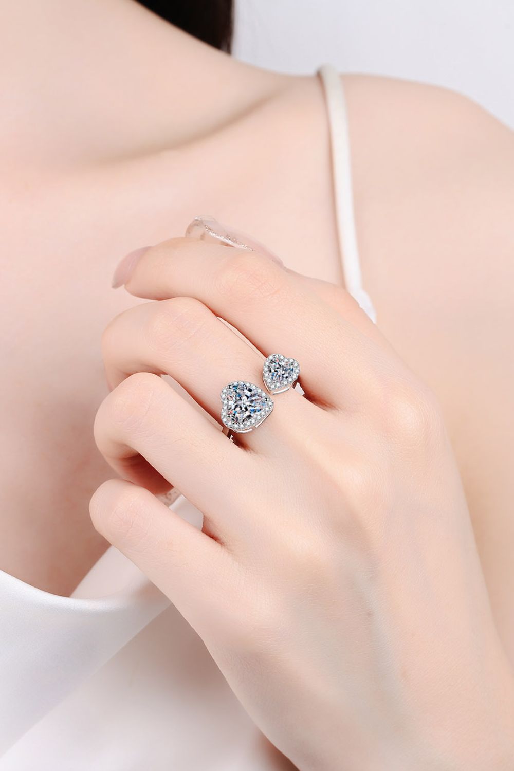 Sparkala™ Open Double Heart Ring (Platinum Over Pure Sterling Silver) by Sparkala