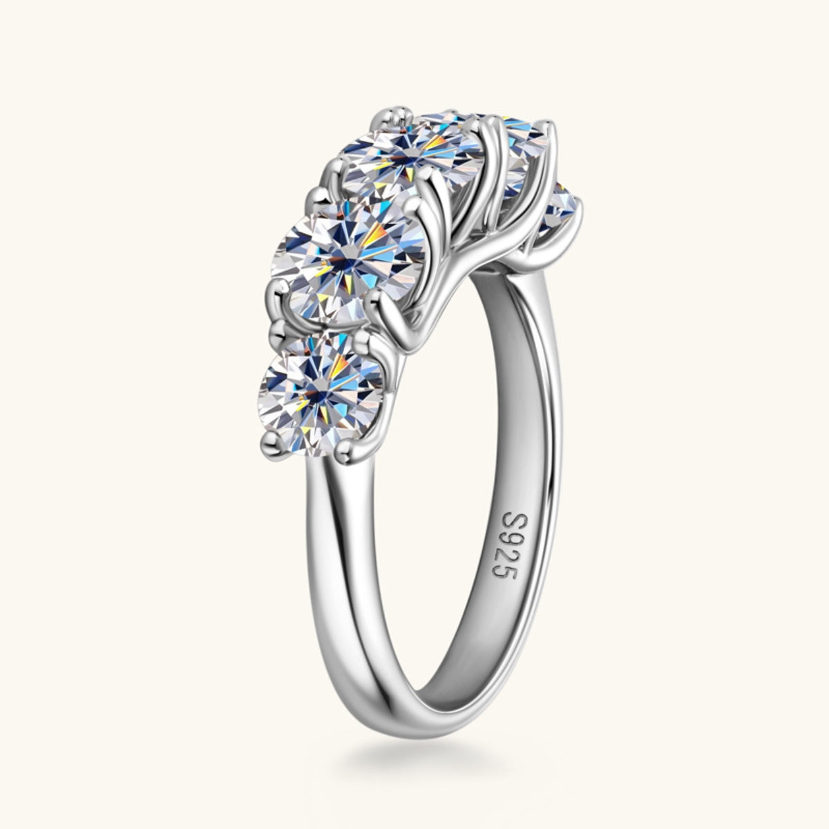 3.6 Carat 5 Stone Brilliant Round Cut Sparkala™ Pure Sterling Silver 5 Stone Ring by Sparkala