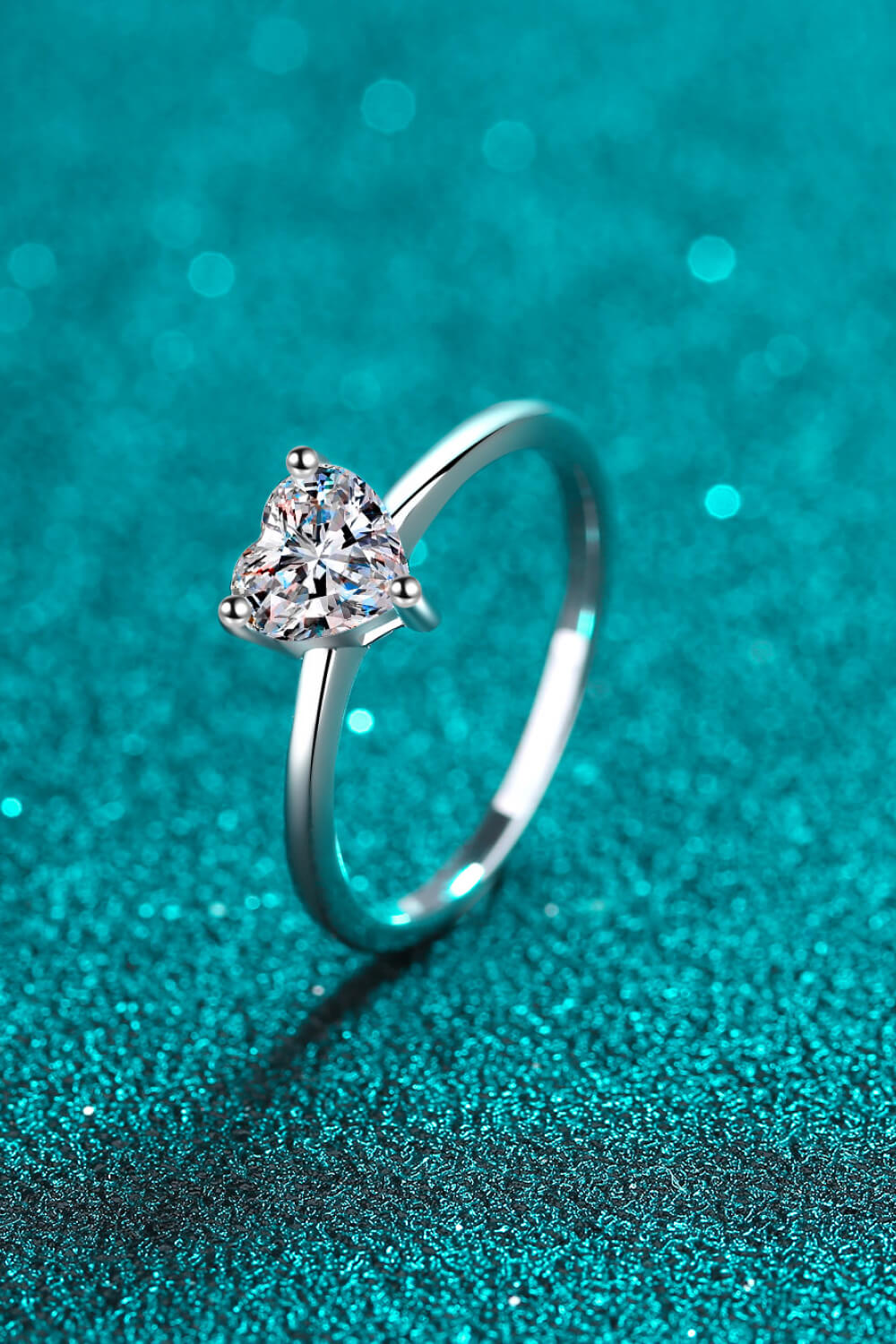 Rhodium Over Pure Sterling Silver Heart-Shaped Sparkala™ Solitaire Ring by Sparkala