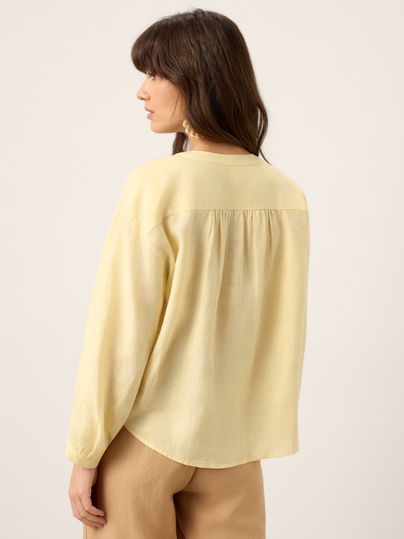 100% Linen Lace-Up Shirred Lantern Sleeve Blouse DOROTHEA by LINTICO