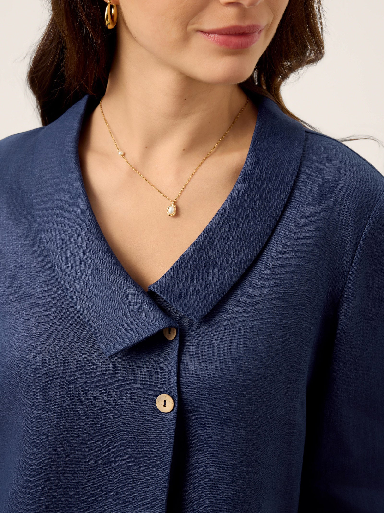 100% Linen Asymmetric Collar Inverted Pleat Top OTTILIE by LINTICO