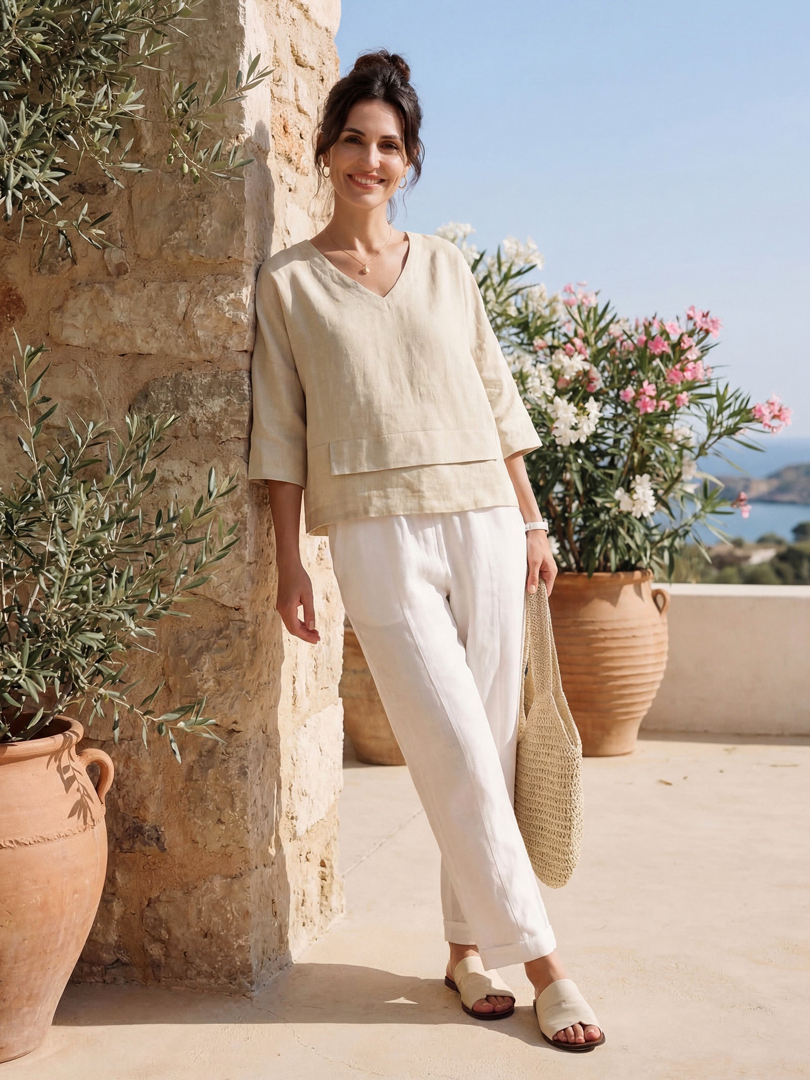 100% Linen Drop Shoulder Asymmetric Layered Hem Overtop VIOLA by LINTICO