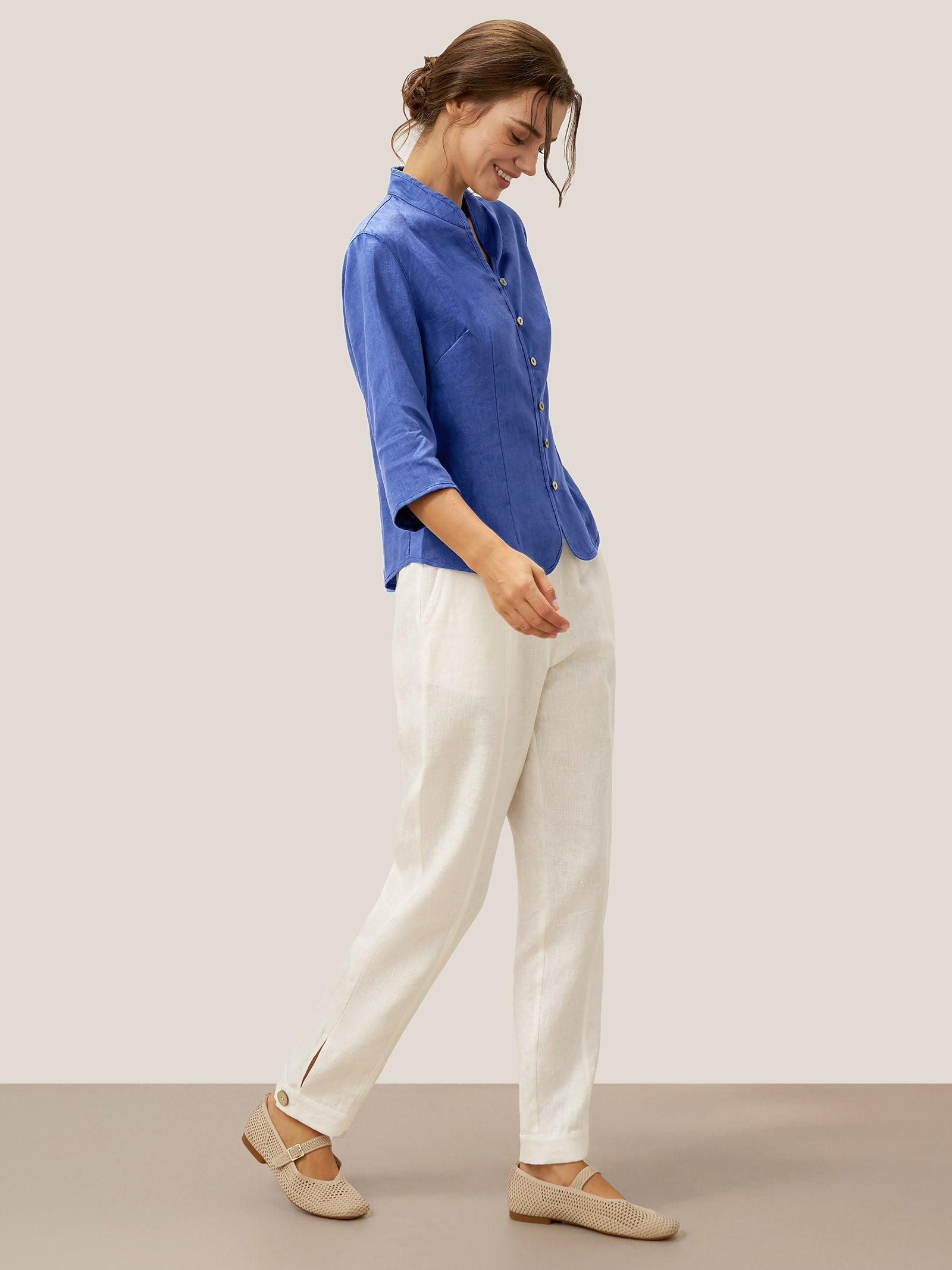 100% Linen Hand Button Fitted Jacket AMELIA by LINTICO