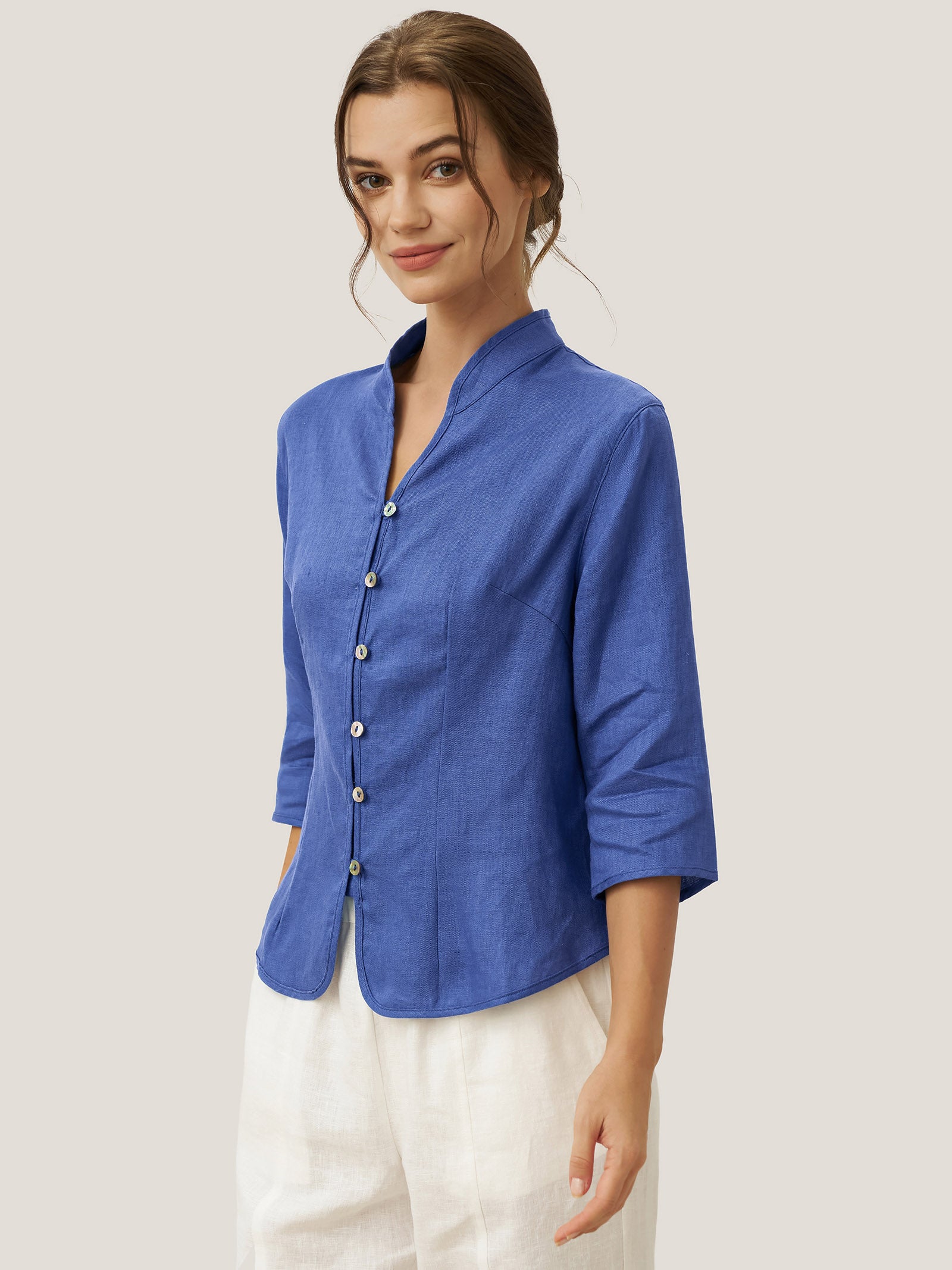 100% Linen Hand Button Fitted Jacket AMELIA by LINTICO