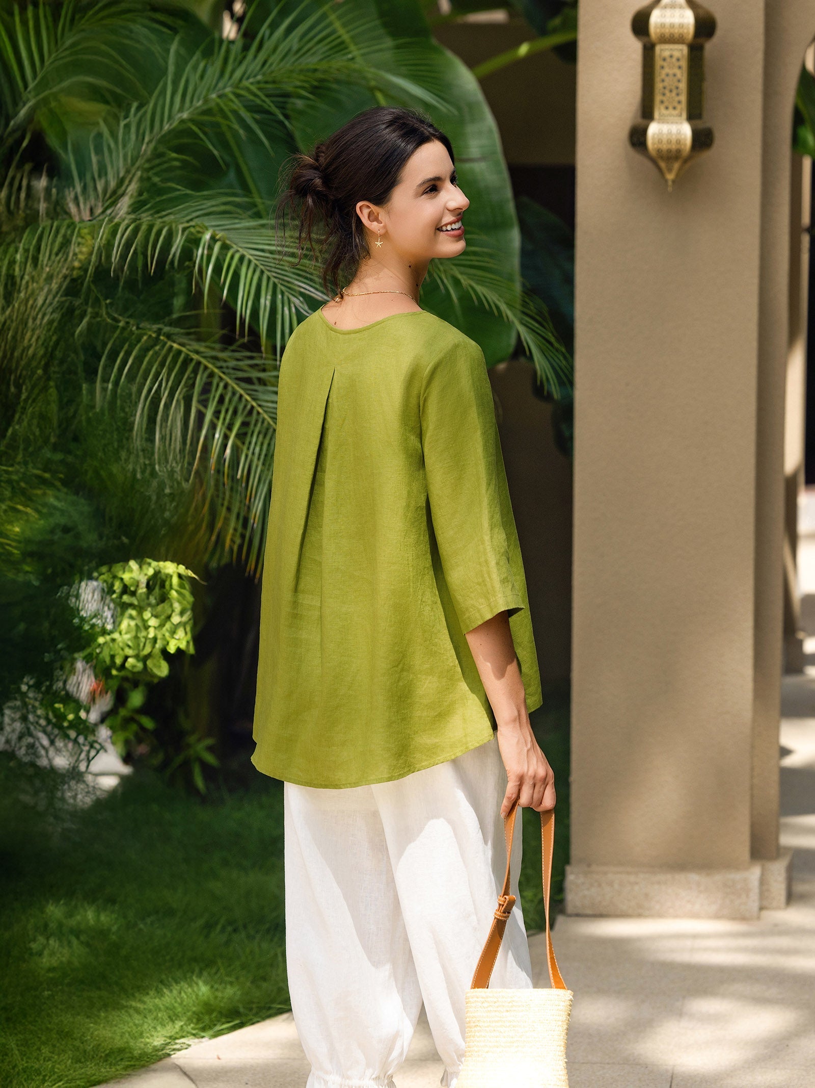 100% Linen Round Neck Asymmetrical Hem Top BRIANNA by LINTICO