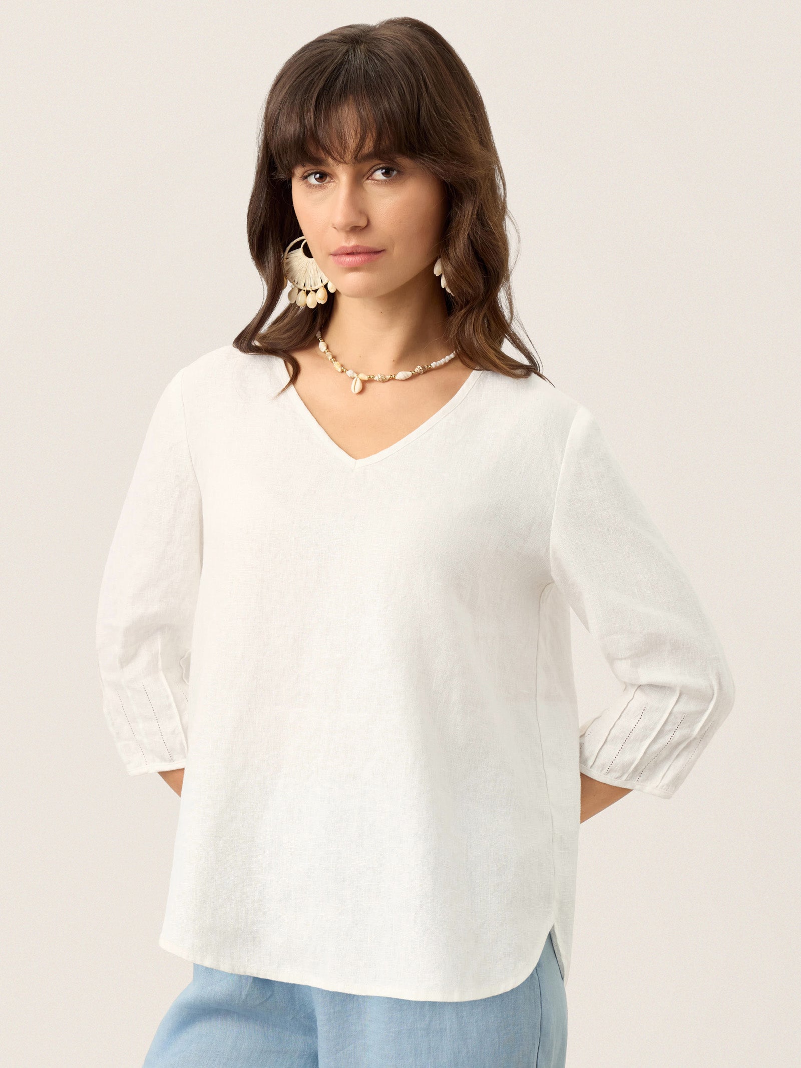 100% Linen Scoop Neck Slit Back Pullover Top FELICIA by LINTICO