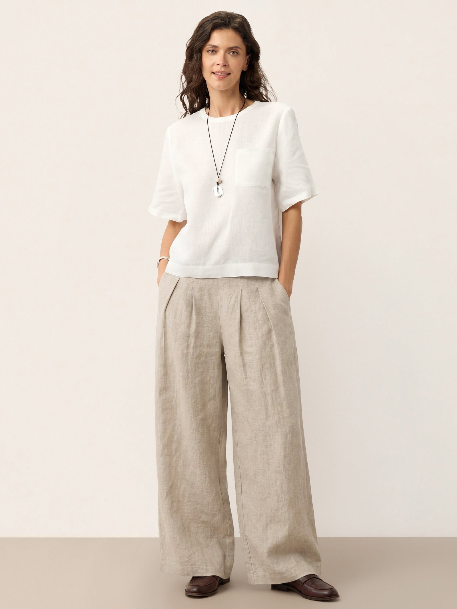 100% Linen Pleated Waist Wide Leg Pants LOUISA by LINTICO
