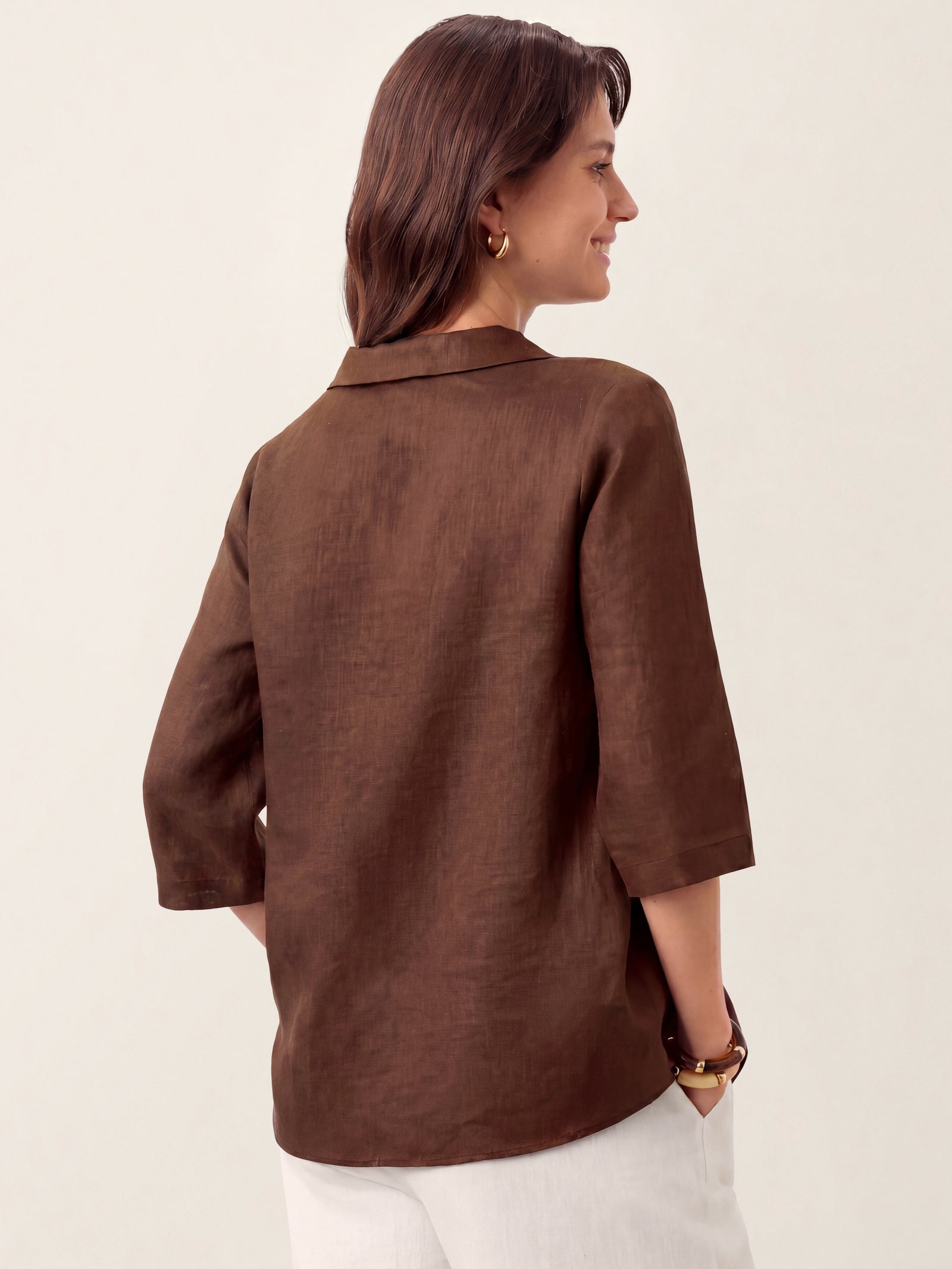 100% Linen Asymmetric Collar Inverted Pleat Top OTTILIE by LINTICO