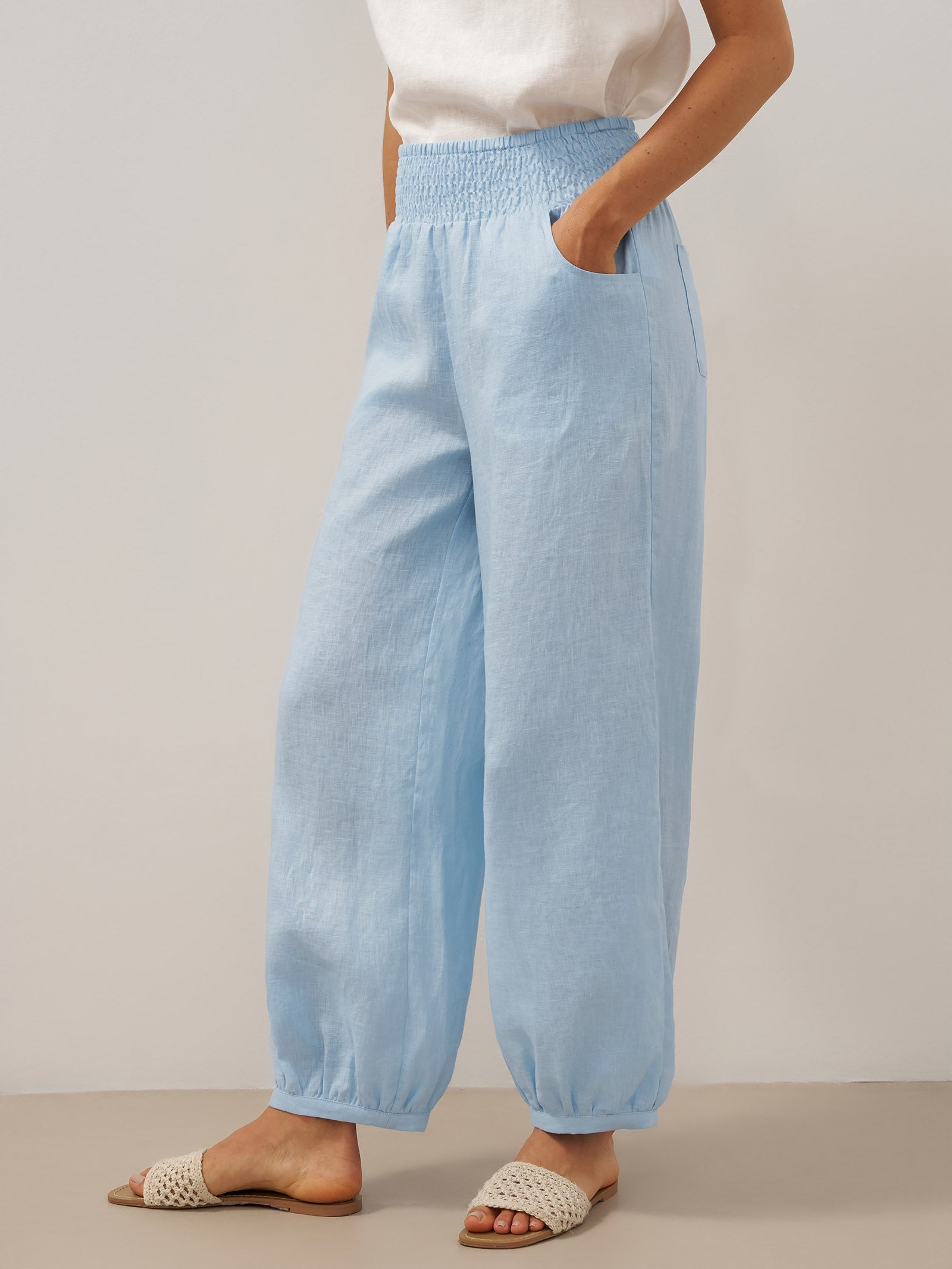 100% Linen Broad Elastic Waistband Pants TALIA by LINTICO
