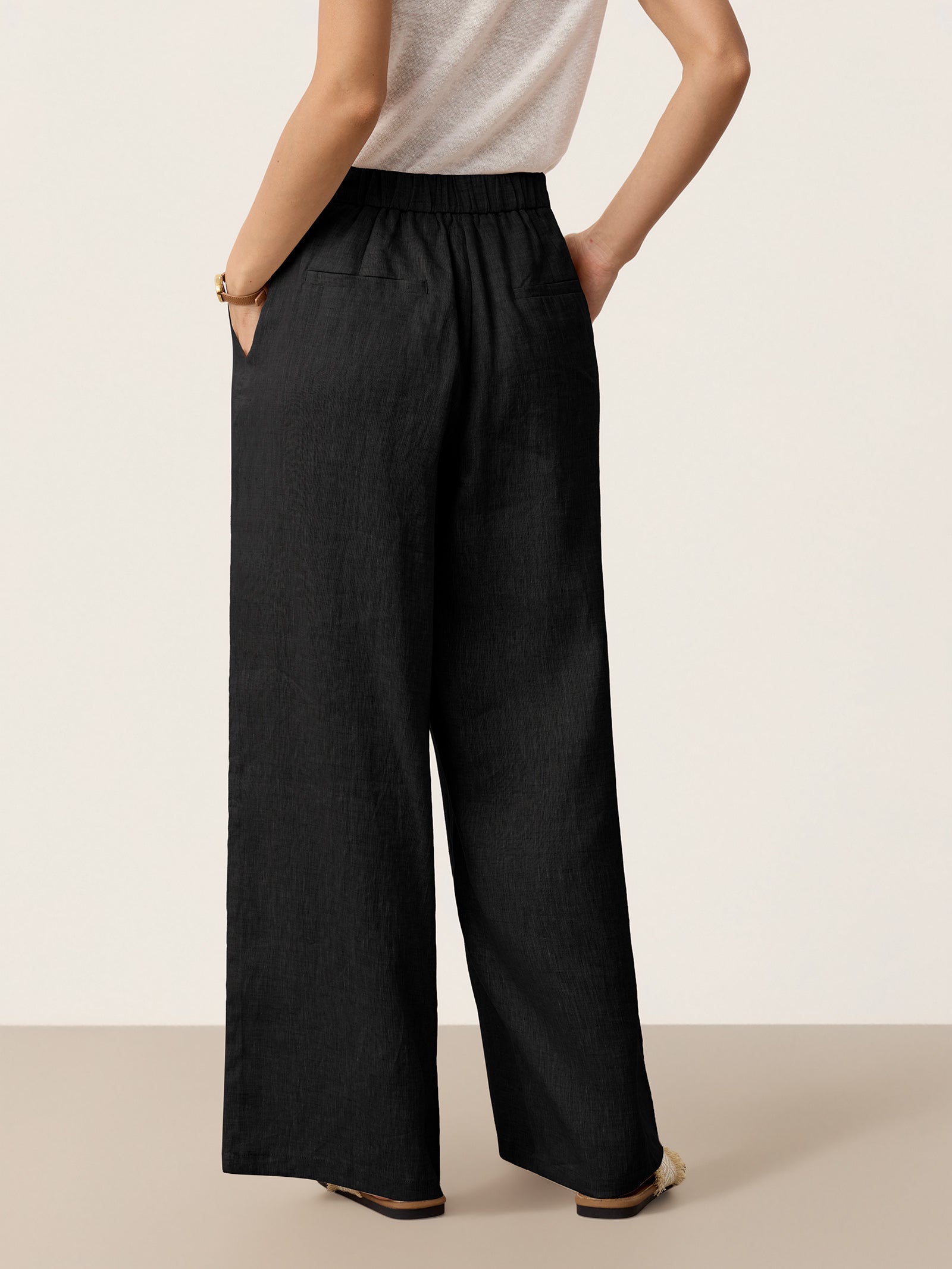 100% Linen Buttoned Slit-Hem Pants KATYA by LINTICO