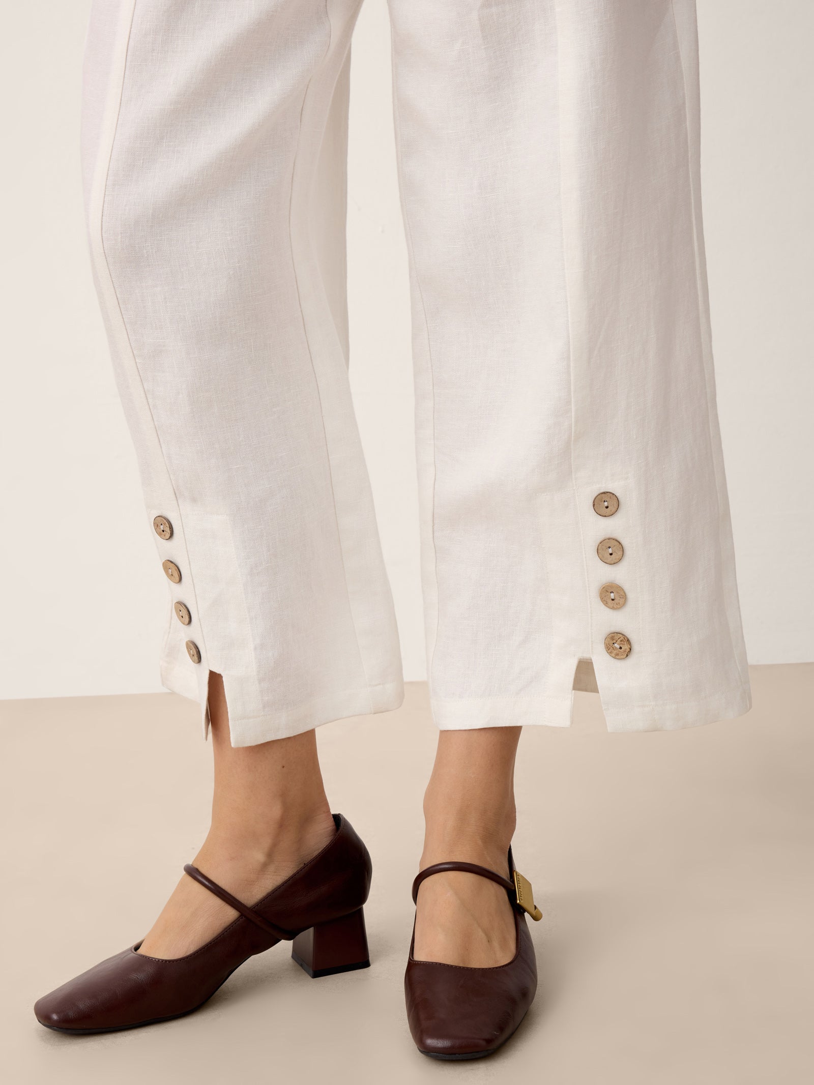 100% Linen Buttoned Split-Hem Pants ALINA by LINTICO