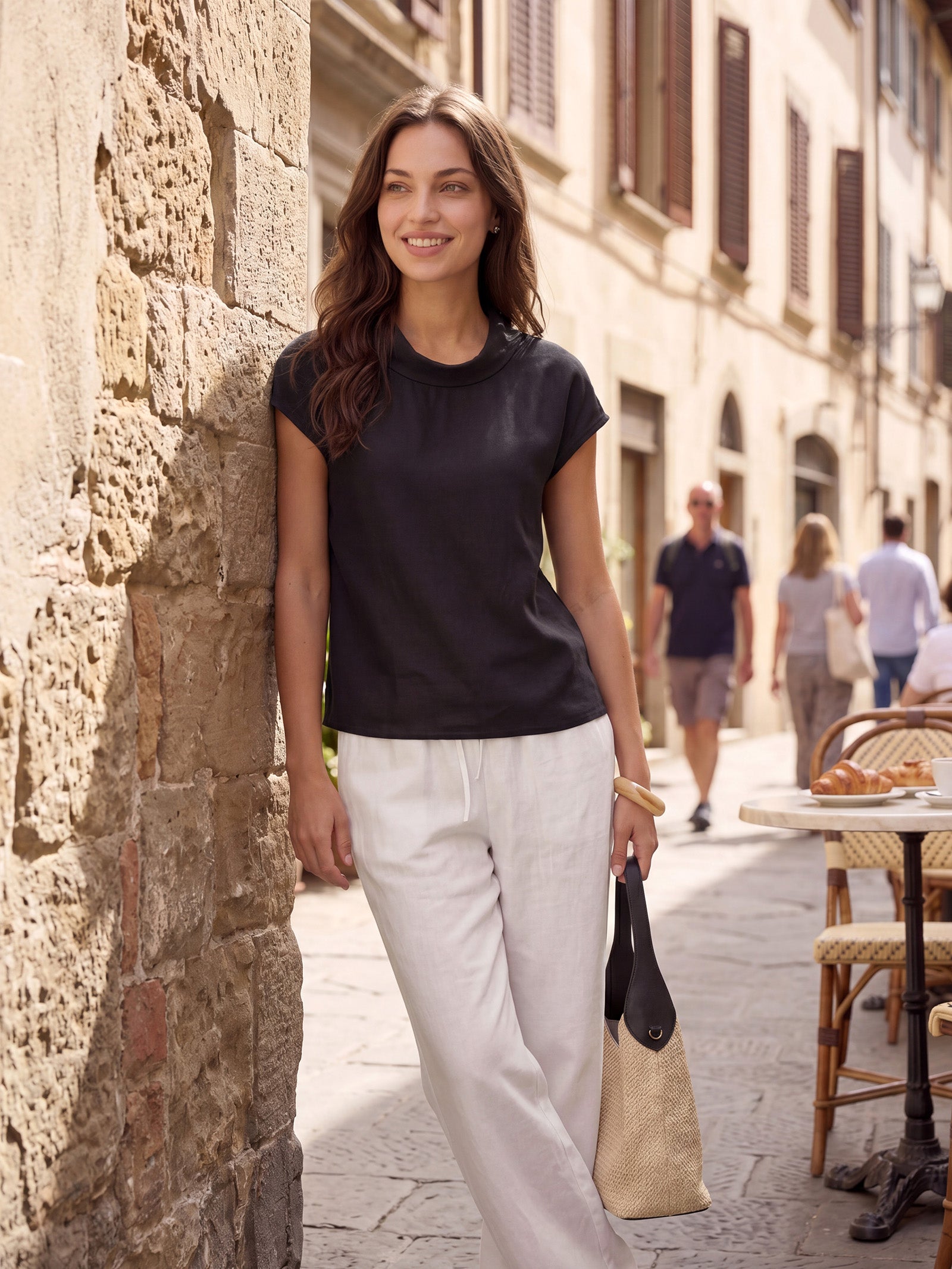 100% Linen Cap Sleeve Soft-Fold Collar Top YVONNE by LINTICO