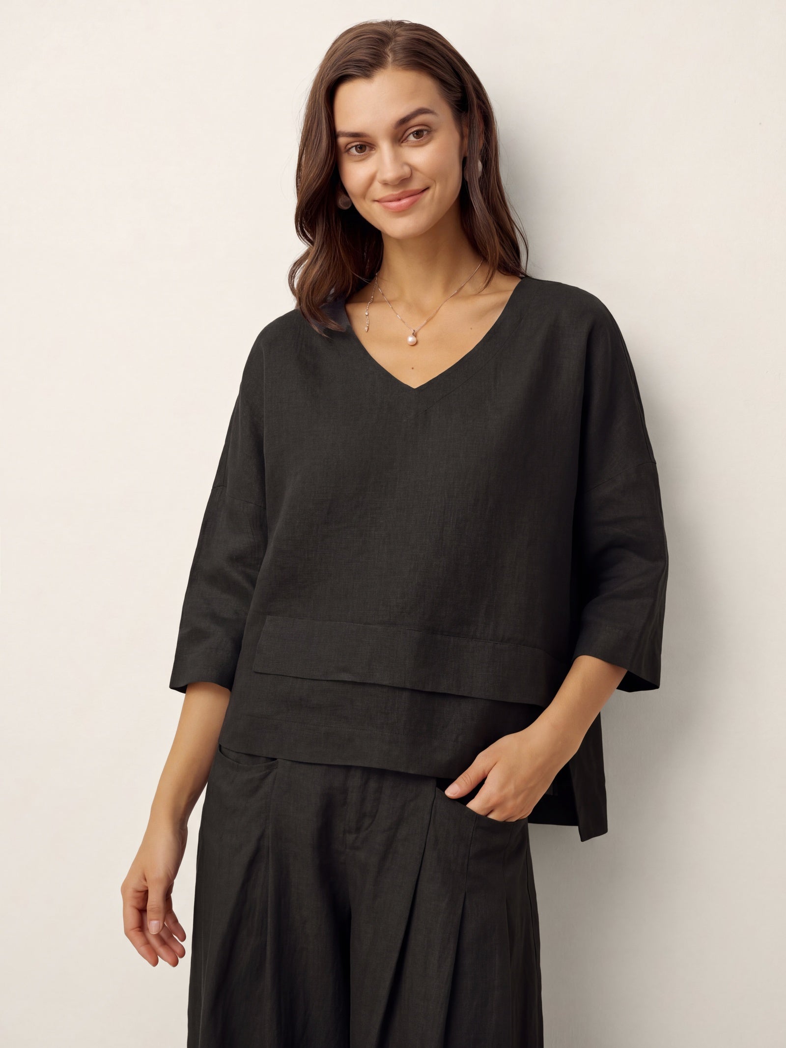 100% Linen Drop Shoulder Asymmetric Layered Hem Overtop VIOLA by LINTICO