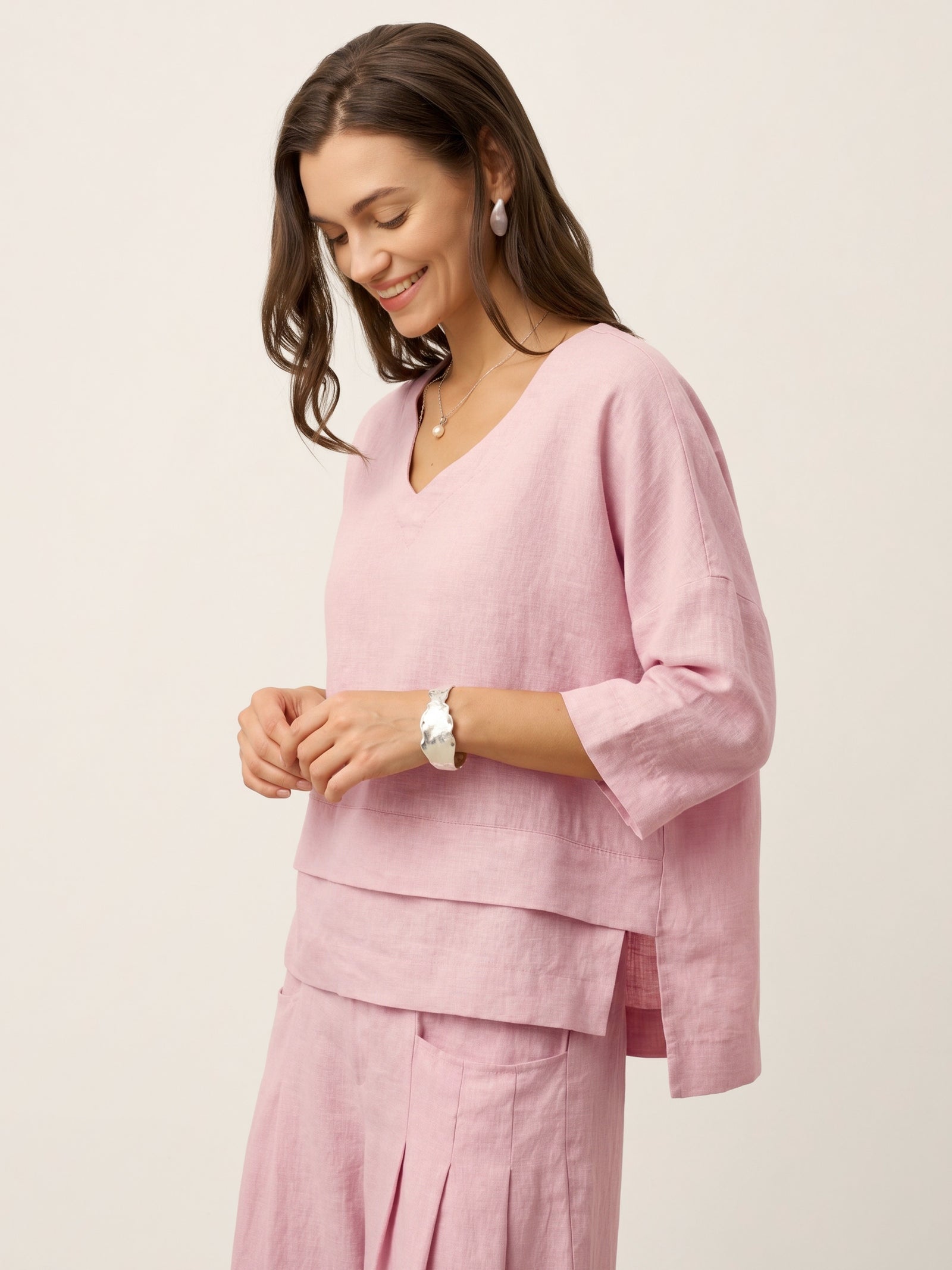 100% Linen Drop Shoulder Asymmetric Layered Hem Overtop VIOLA by LINTICO