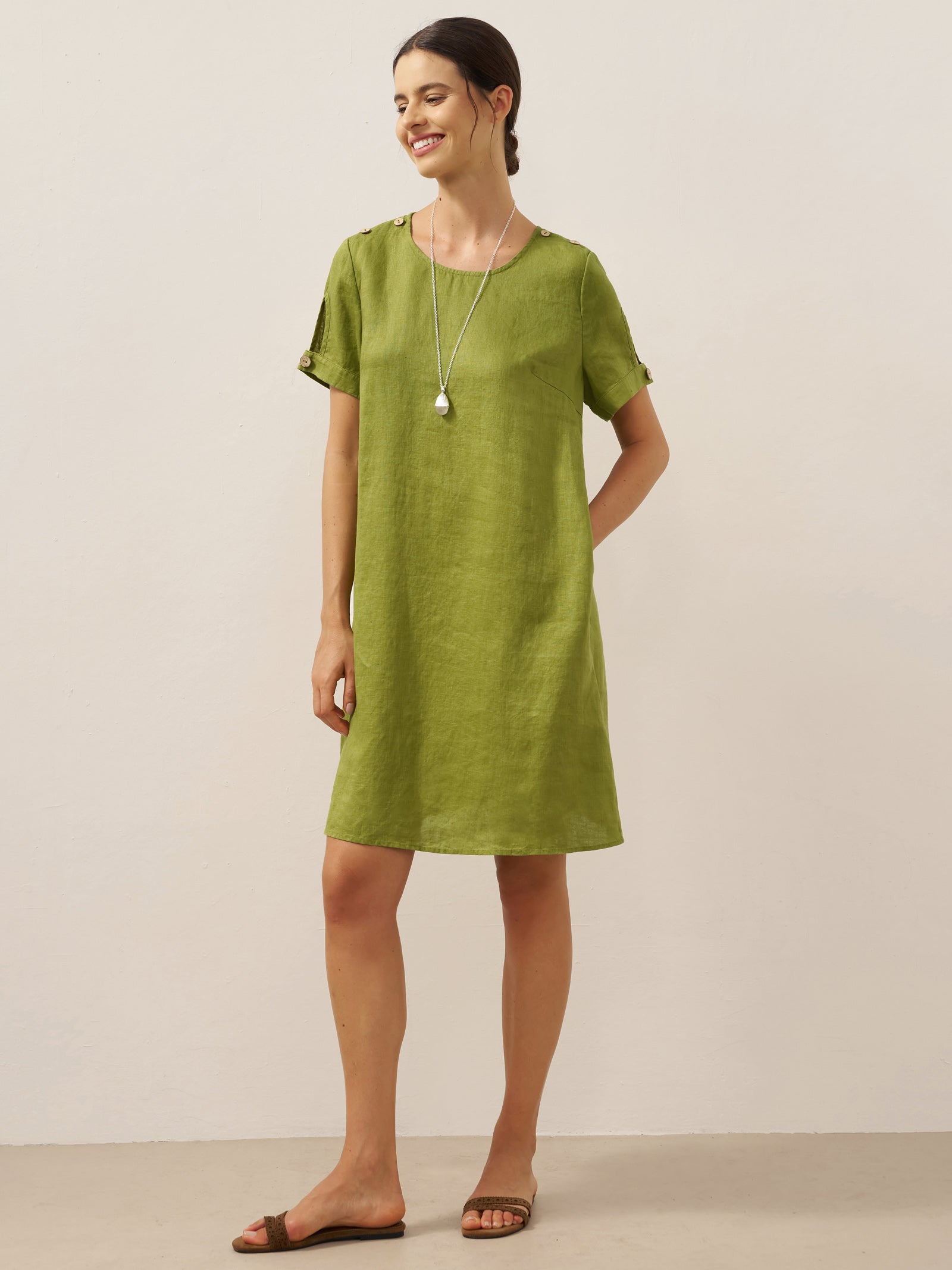 100% Linen Eyelet Short Sleeve Mini Dress LIA by LINTICO