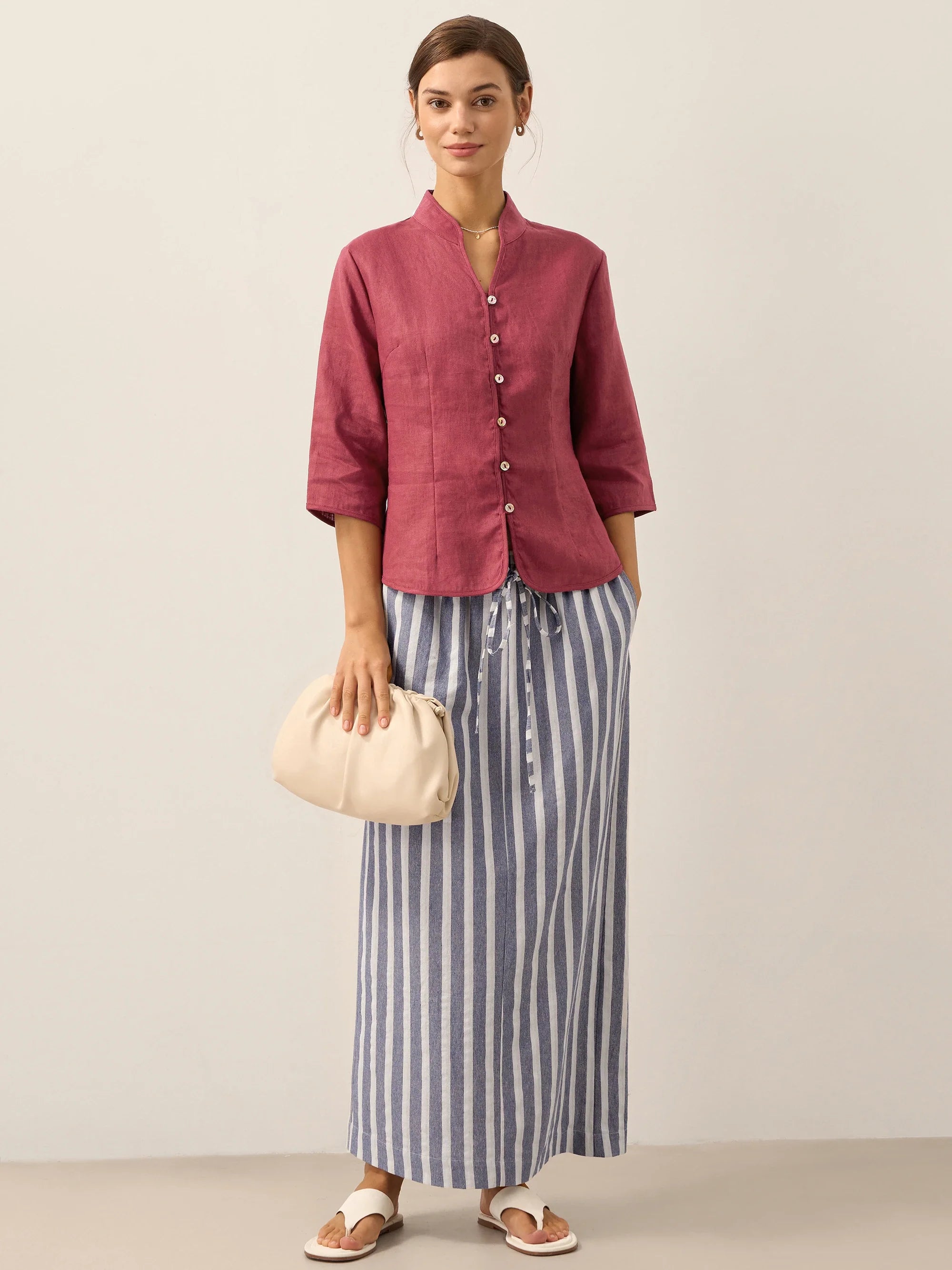 100% Linen Hand Button Fitted Jacket AMELIA by LINTICO