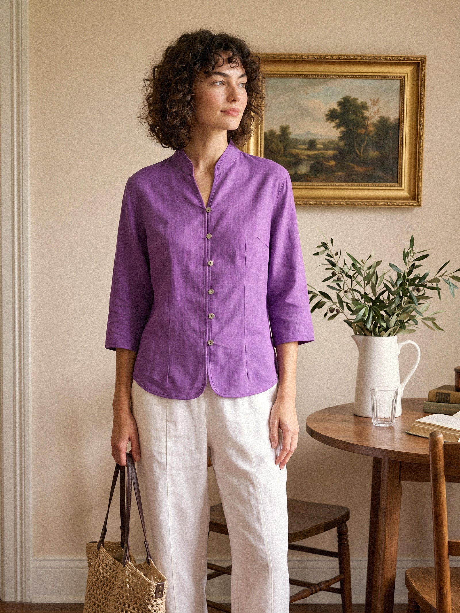 100% Linen Hand Button Fitted Jacket AMELIA by LINTICO