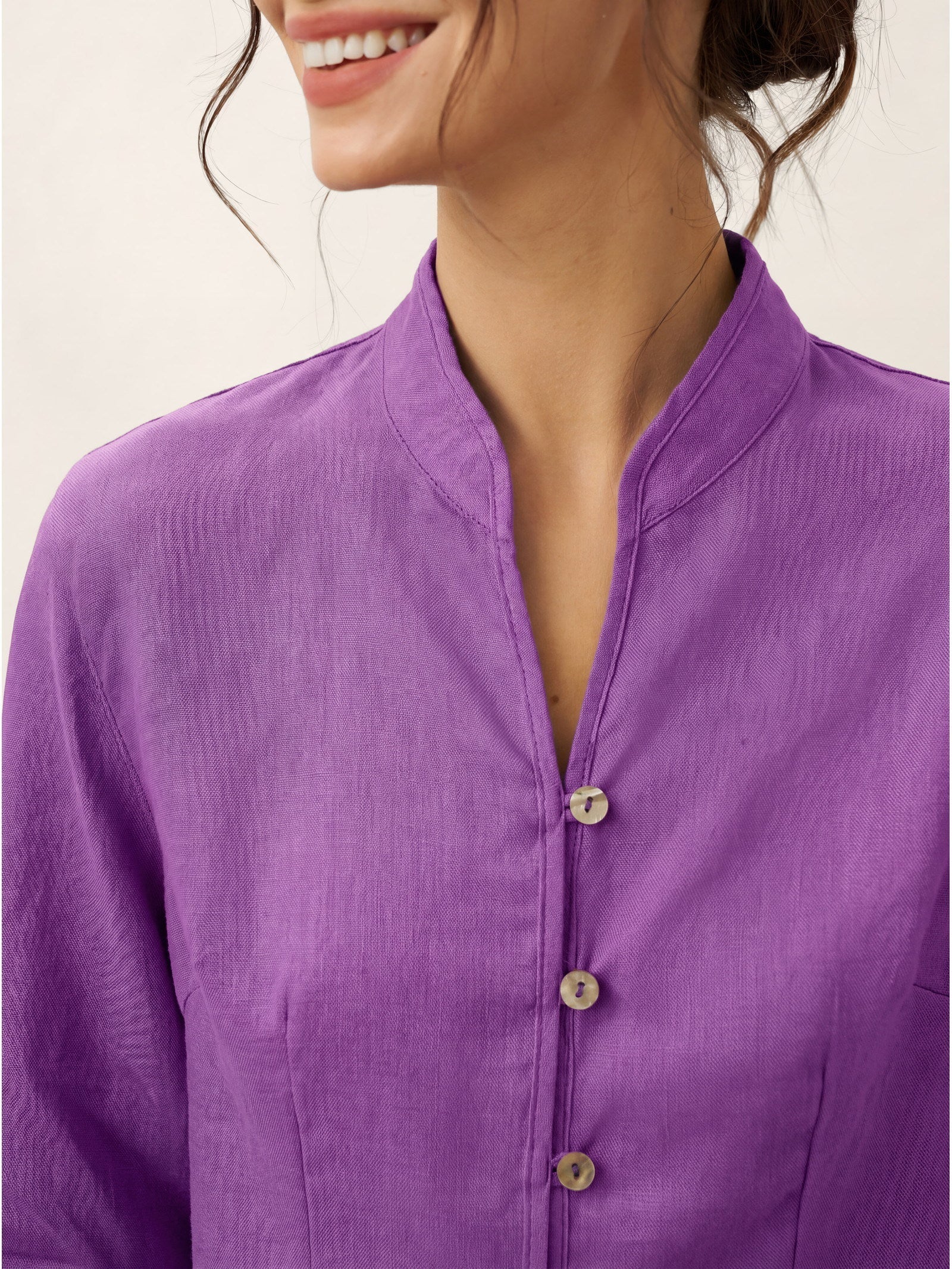 100% Linen Hand Button Fitted Jacket AMELIA by LINTICO
