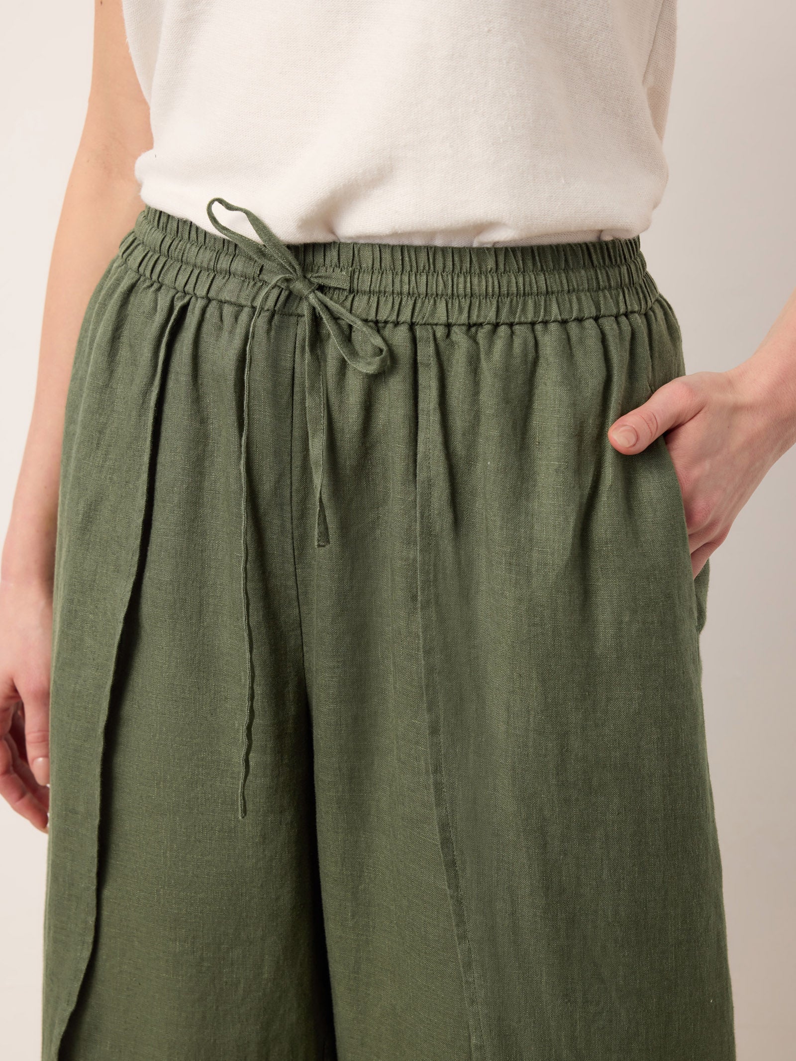 100% Linen Layered Slit Wide-Leg Drawstring Pants PEREGRINE by LINTICO