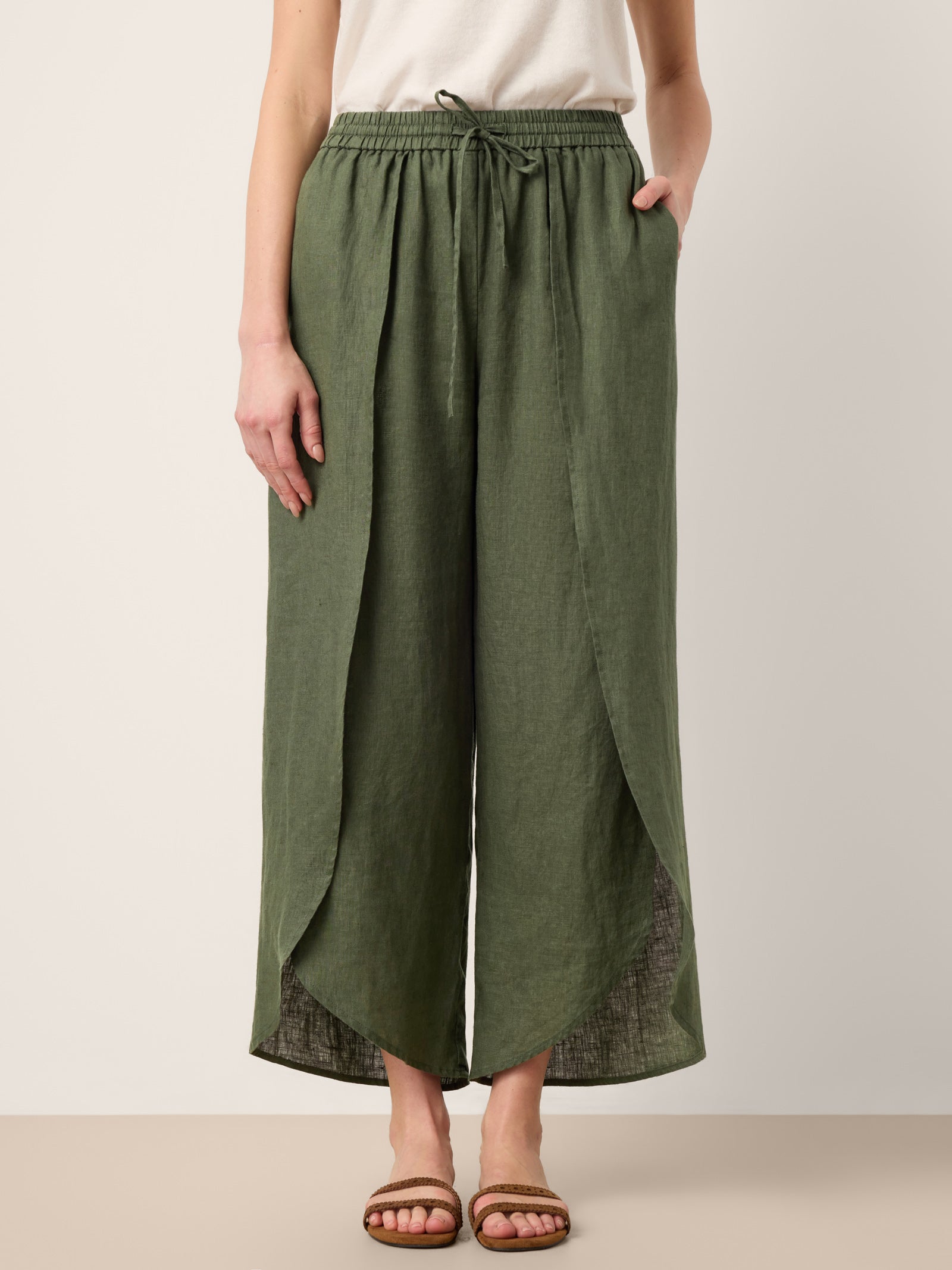 100% Linen Layered Slit Wide-Leg Drawstring Pants PEREGRINE by LINTICO