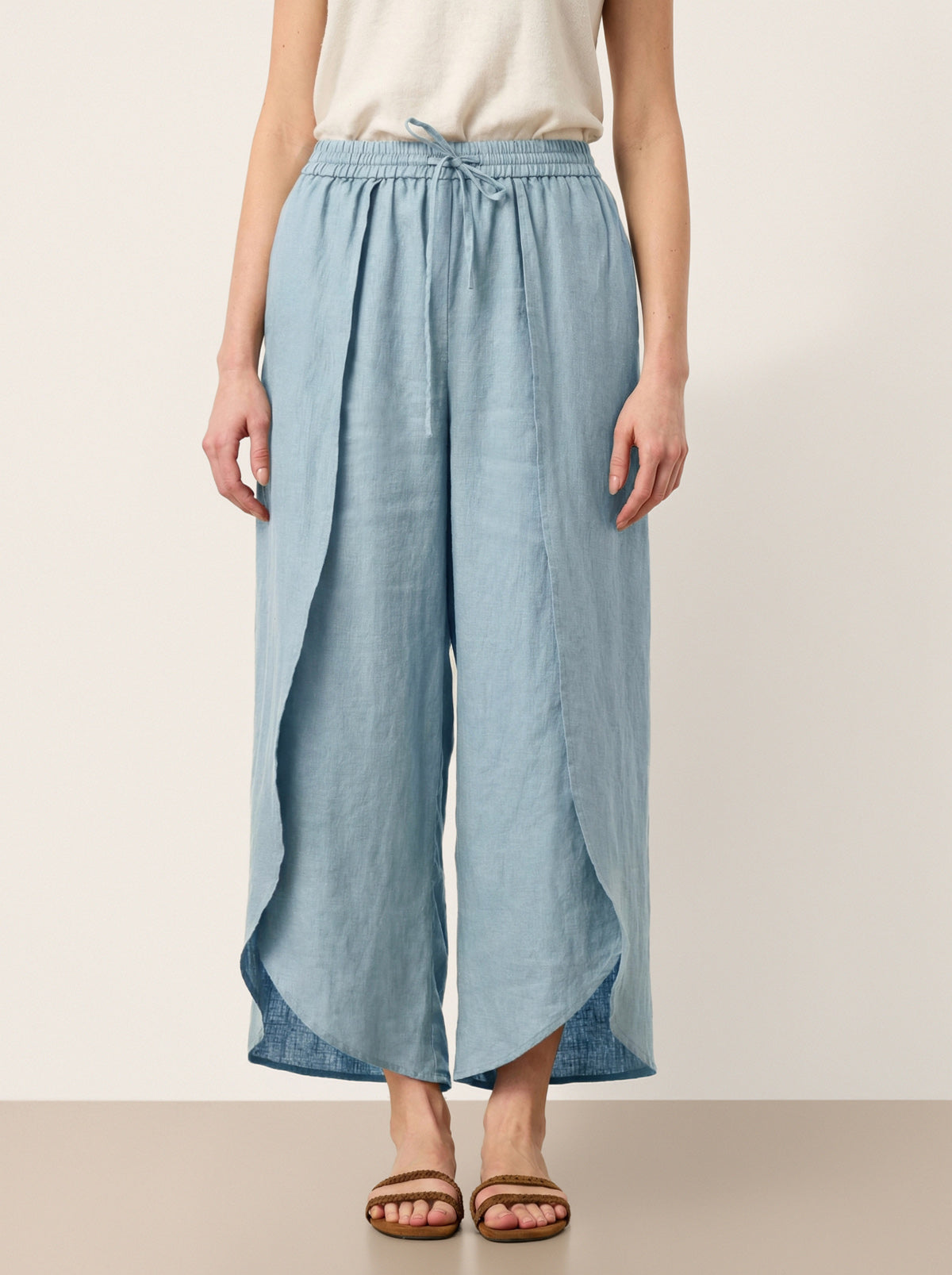 100% Linen Layered Slit Wide-Leg Drawstring Pants PEREGRINE by LINTICO