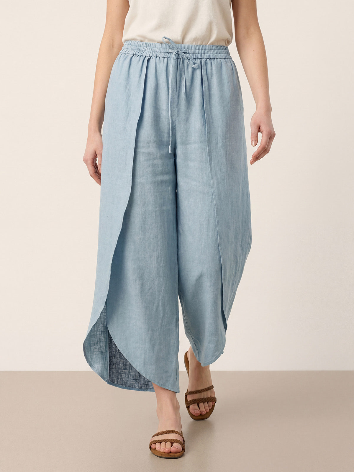 100% Linen Layered Slit Wide-Leg Drawstring Pants PEREGRINE by LINTICO