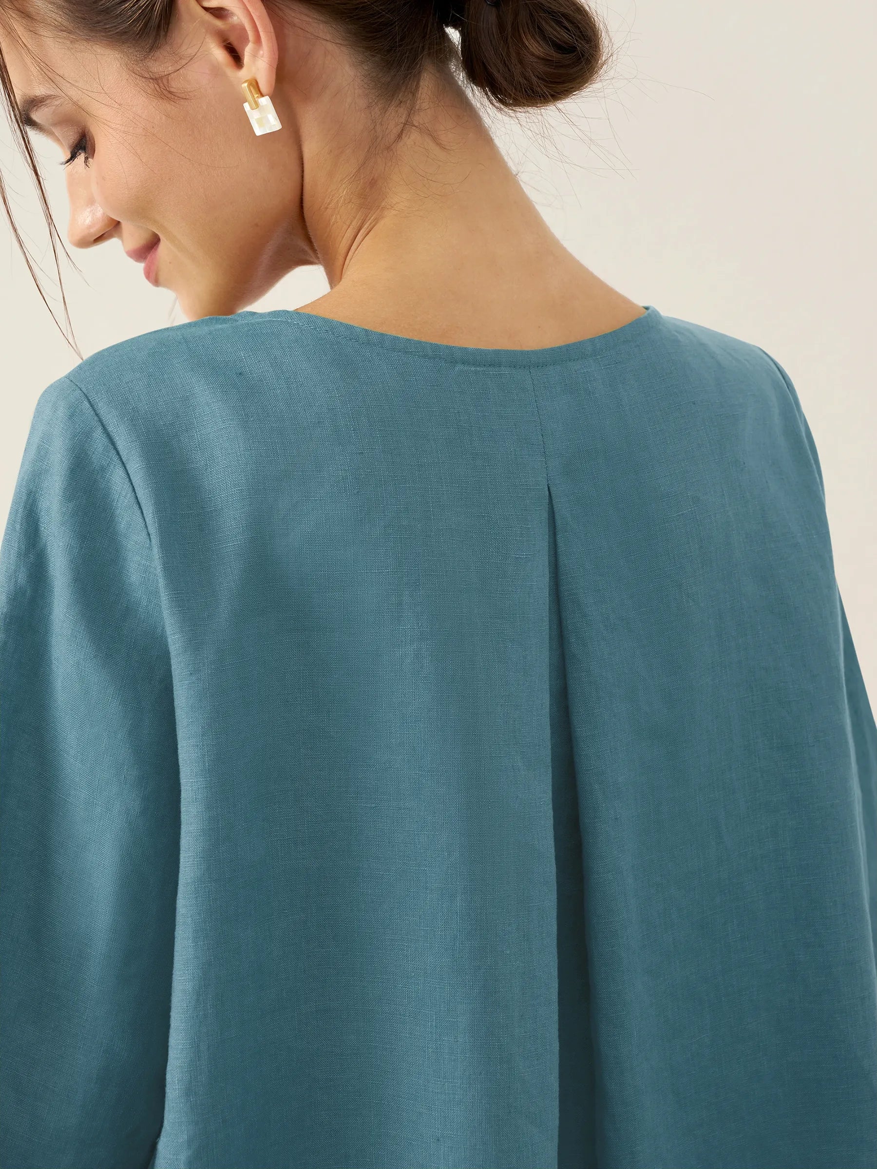 100% Linen Round Neck Asymmetrical Hem Top BRIANNA by LINTICO