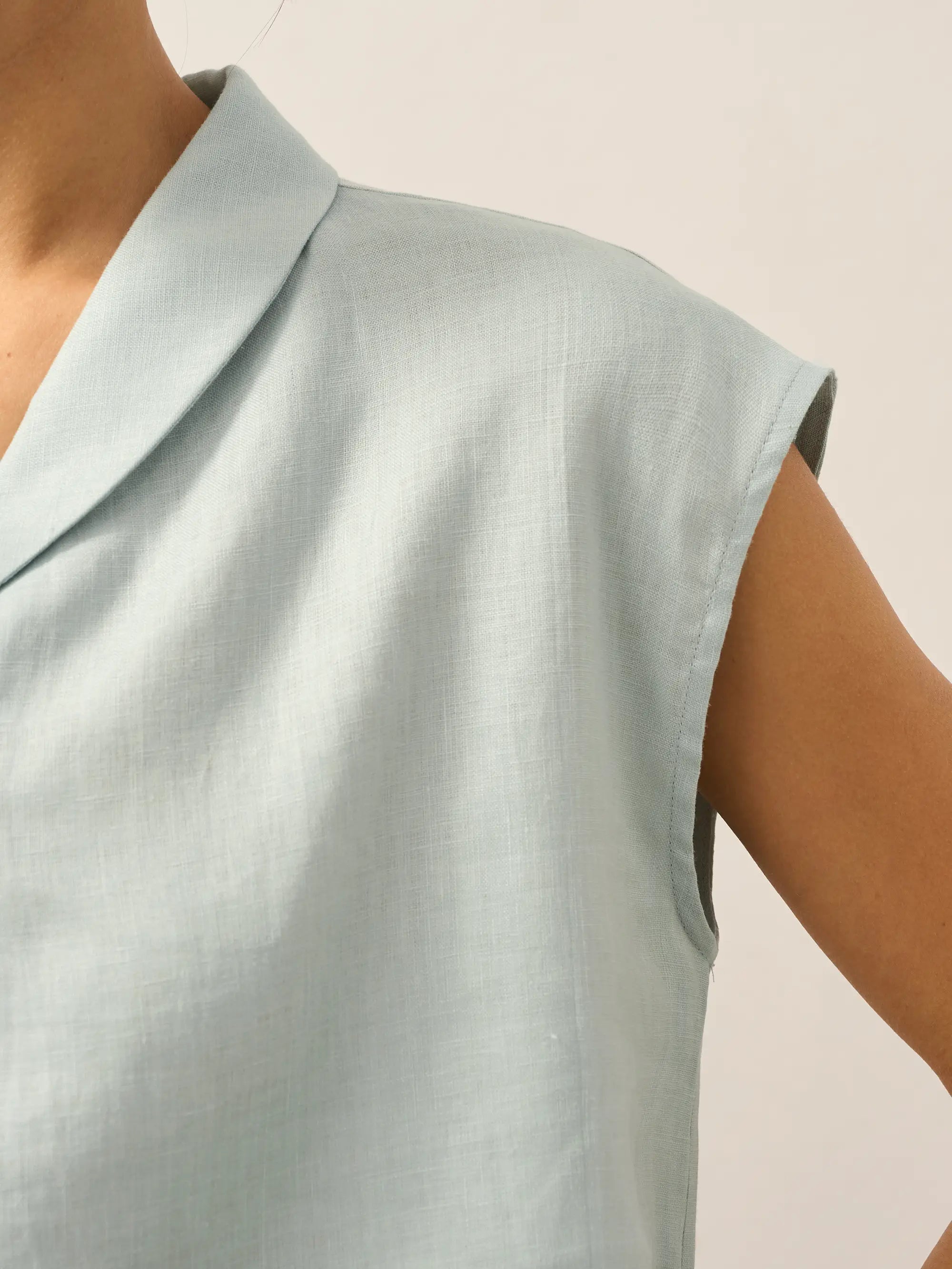 100% Linen Shawl V-Neck Cap Sleeves Top ELARA by LINTICO