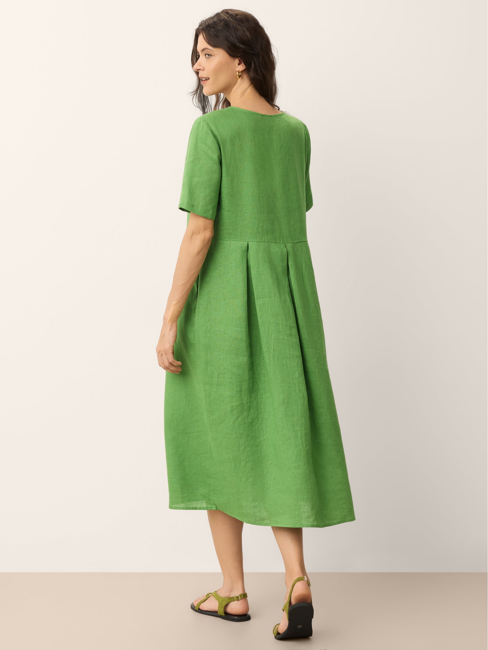 100% Linen Split Neck Button Detail Midi Dress SERAPHINE by LINTICO