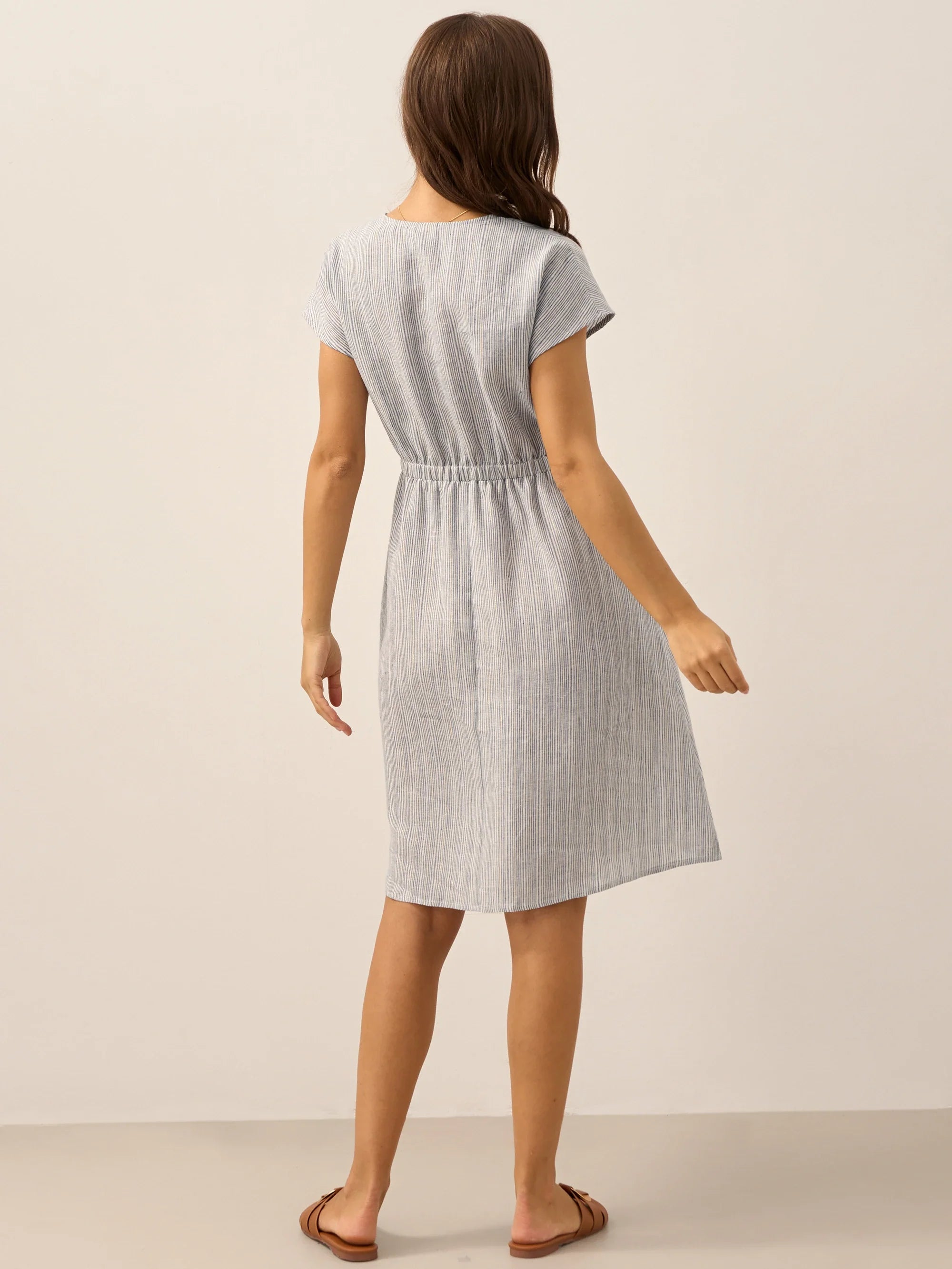 100% Linen Striped Elastic-Waist Mini Dress ARIA by LINTICO