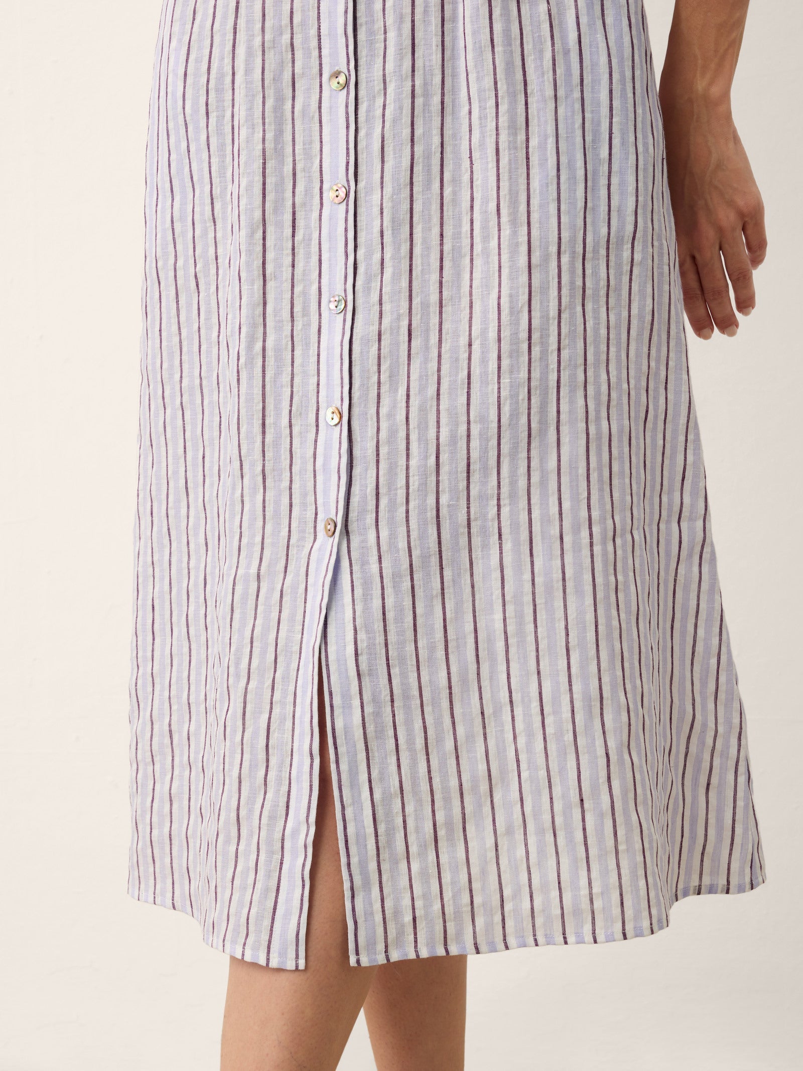 100% Linen Striped Tailored Cap Sleeve Midi Dress AGNES by LINTICO