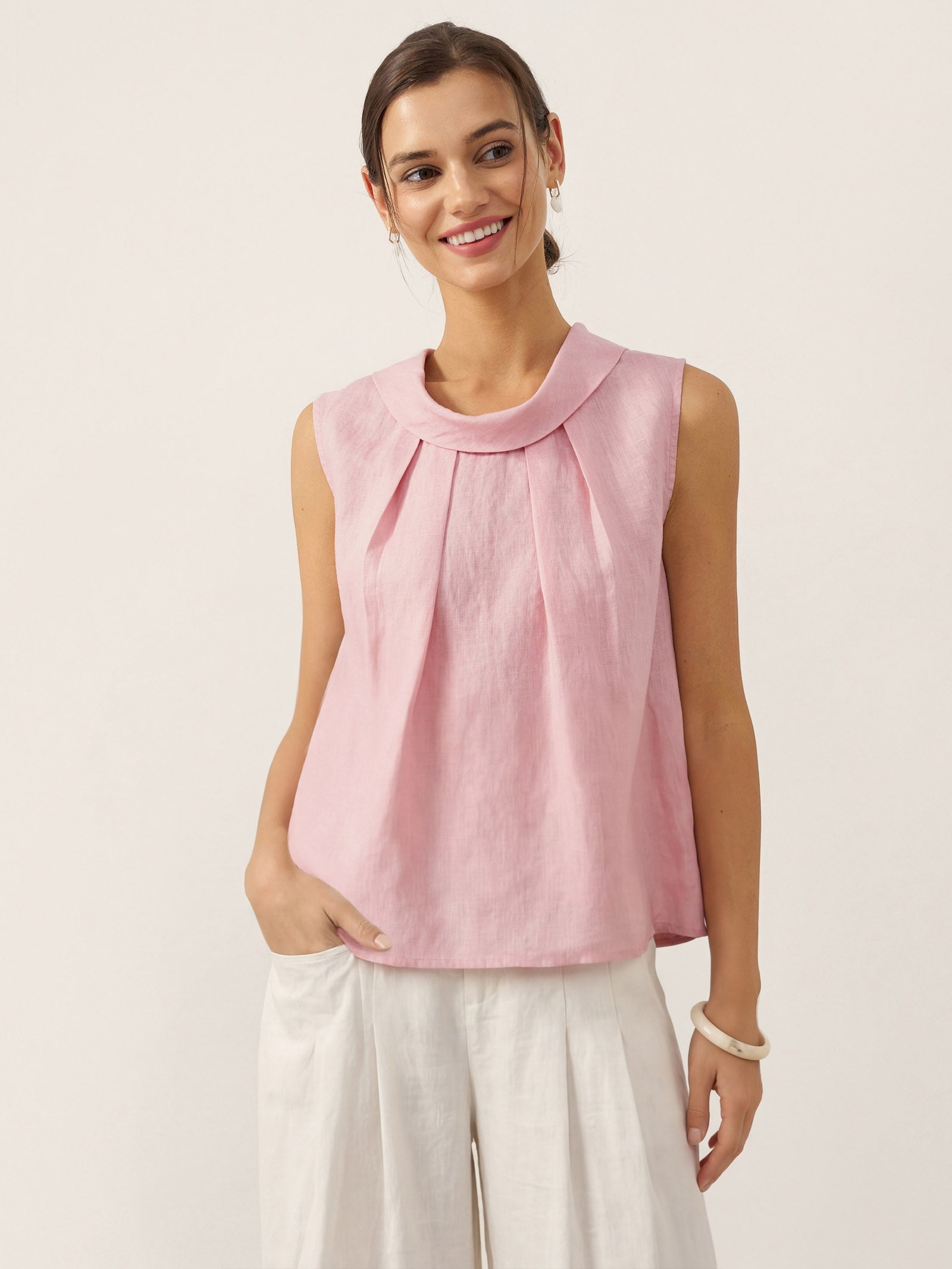 100% Linen Structured Collar Sleeveless Blouse BLAIR by LINTICO