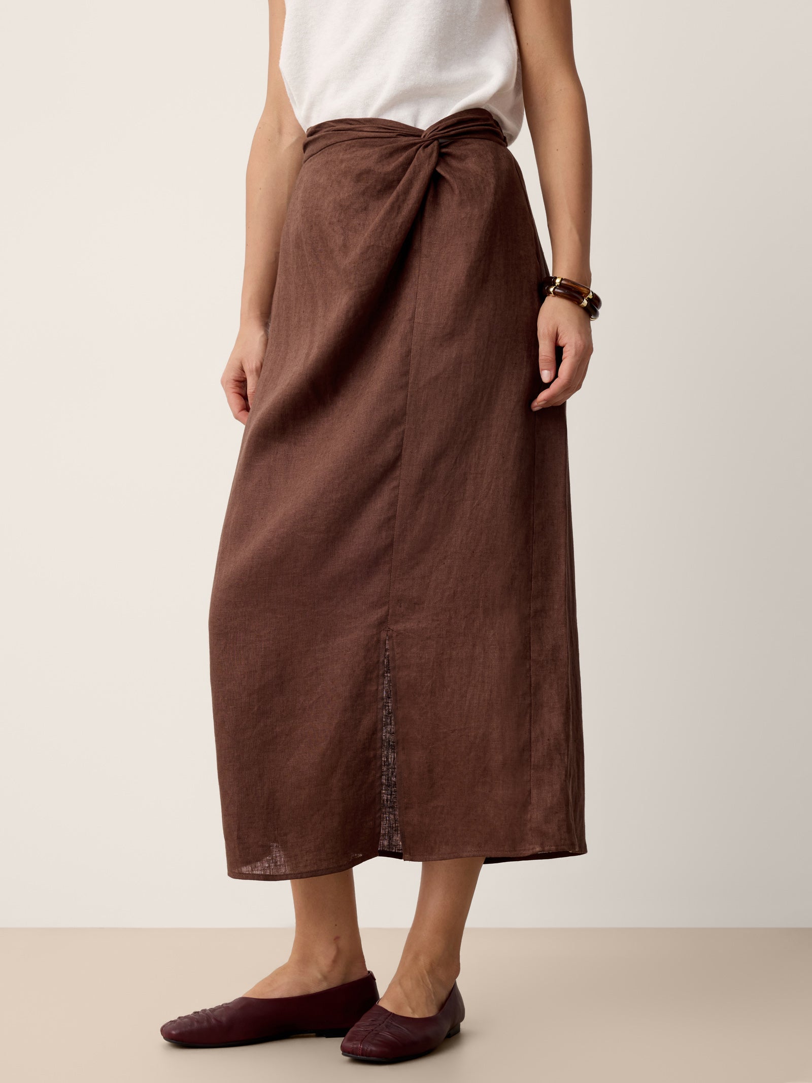 100% Linen Twist-Waist Slit Skirt LIVANA by LINTICO