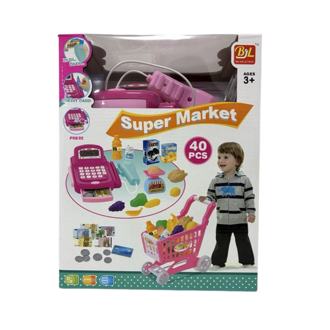 BJL Toys Super Market Pretend Play Set with Cart & Cash Register (40 pcs) by Farmacias Savia