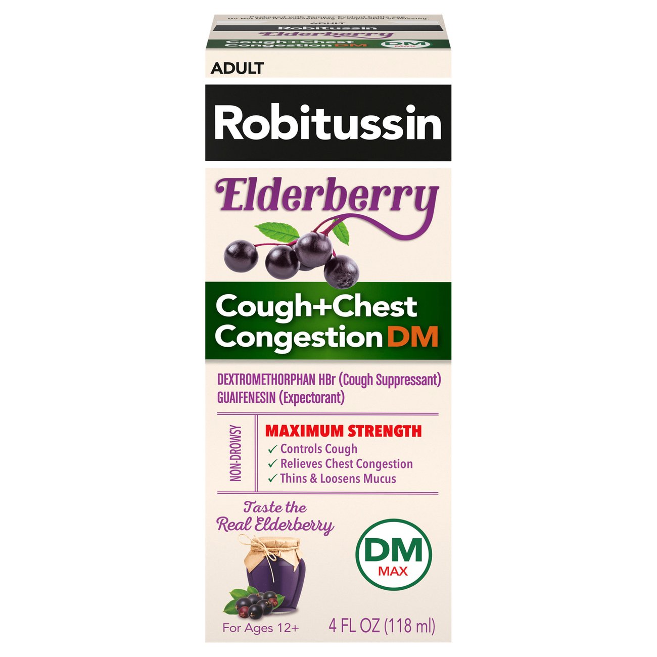 Robitussin Cough + Chest Congestion DM, Maximum Strength, Elderberry, Adult 4 Fl Oz by Pasteur Pharmacy