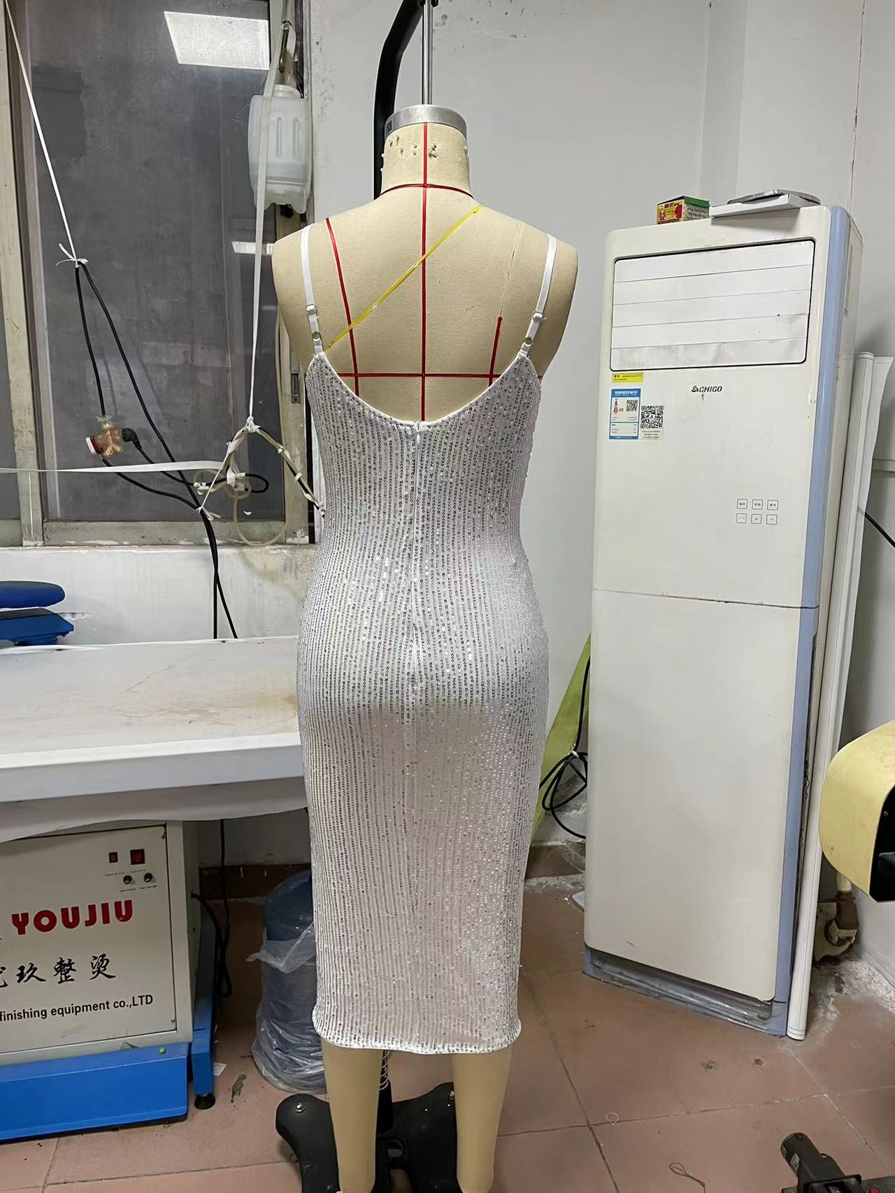 Spring Summer Women Clothing Sexy Camisole Gown Slim Hip Wrapped Mid Length Crisscross