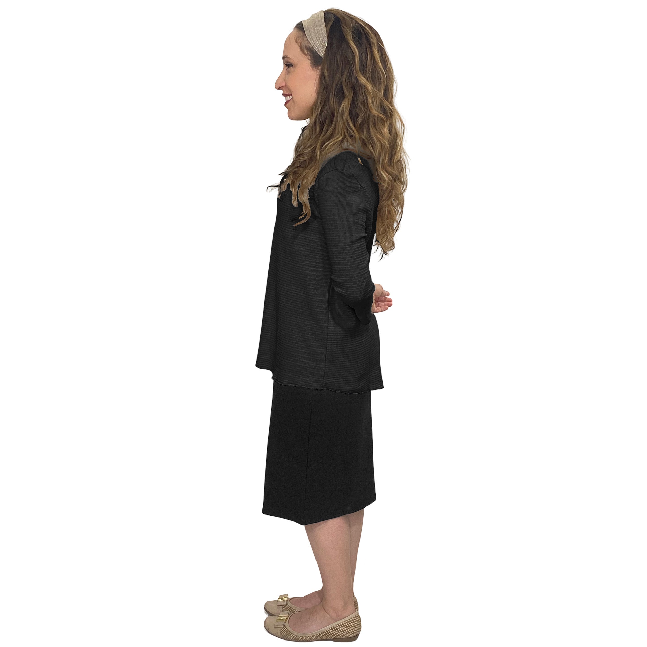 Cotton Waffle Knit Modest Top - 3/4 Sleeve with High Neckline by Kosher Casual USA