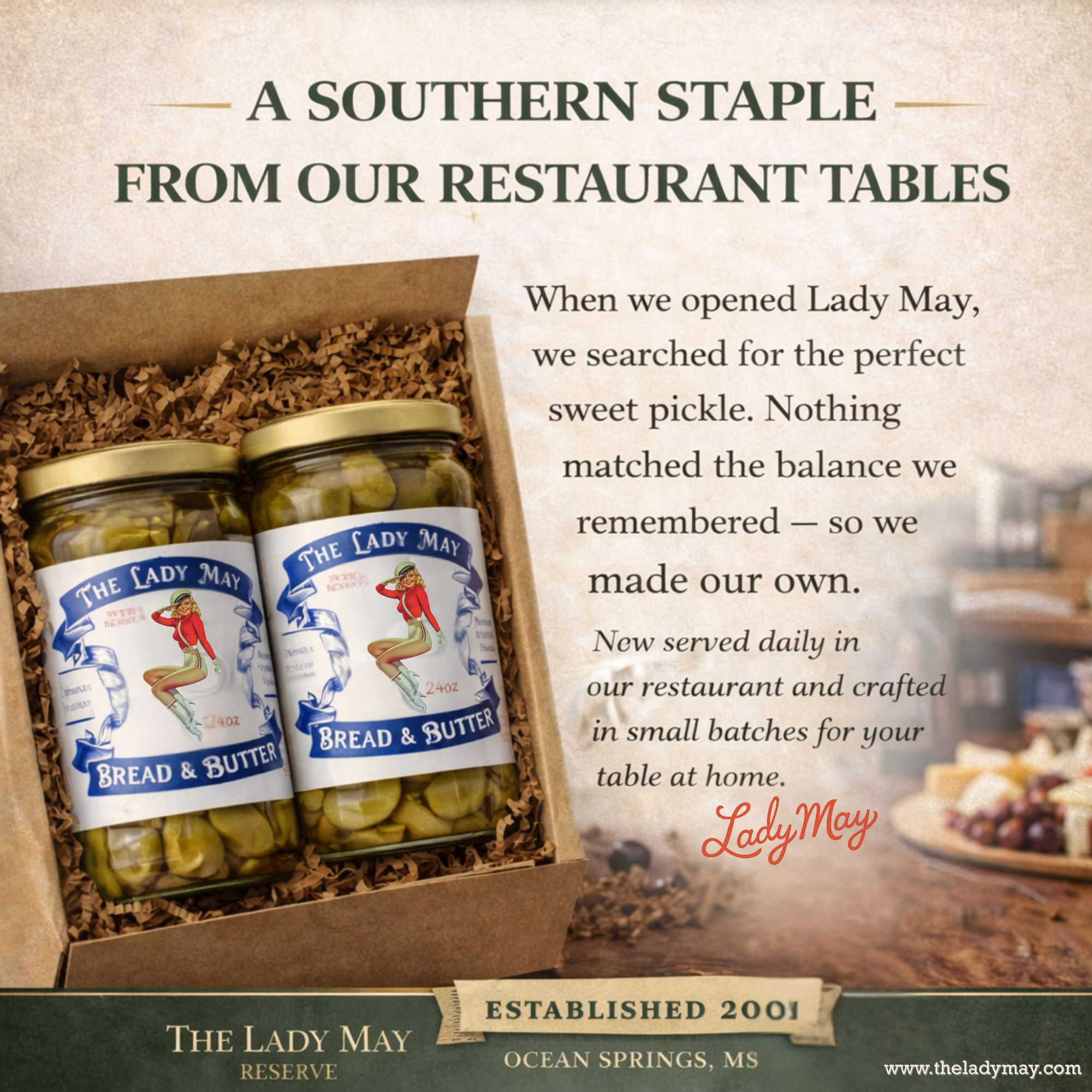 Lady May’s Bread & Butter Sweet Pickles – 2 Pack (24oz Jars) – Small Batch Southern Style Sweet & Tangy Kirby Cucumber Slices – Restaurant Recipe, Crisp & Crunchy – Organic Ingredients by The Lady May