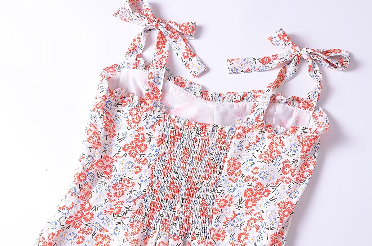 Women Clothing French Small Floral Print Slim Slimming Large Cami Dress by Ragazza