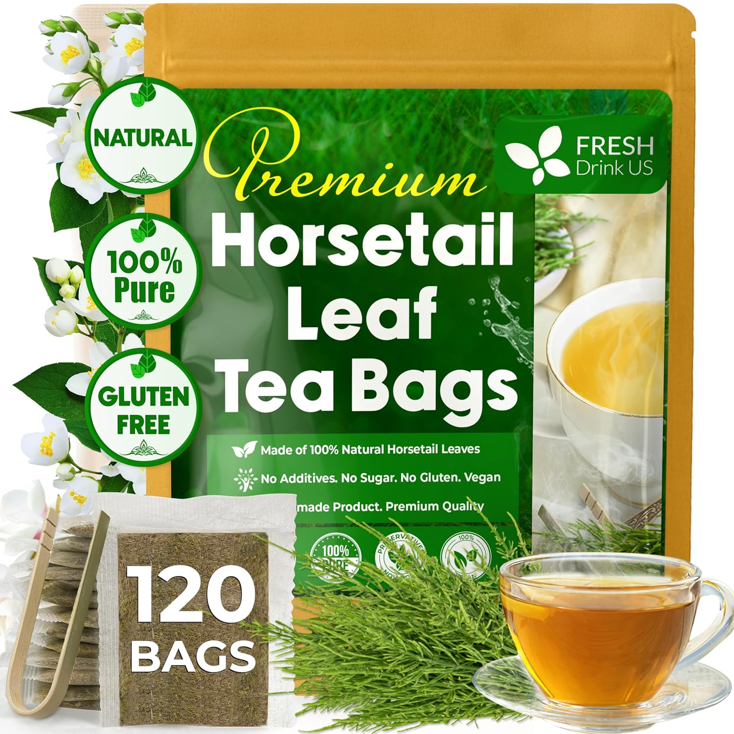 Premium Horsetail Leaf Tea Bags, 100% Natural & Pure from Horsetail Loose Leaves Herbal Tea. No Sugar, No Caffeine, No Gluten, Vegan. by FreshDrinkUS - Natural and Premium Herbal Tea