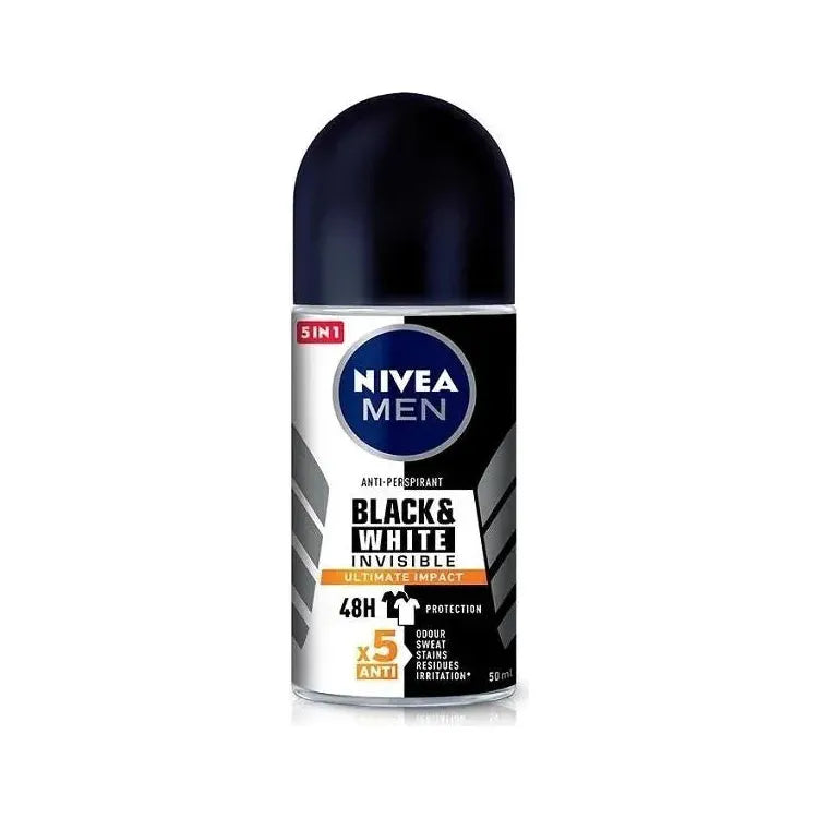 Nivea Men Black & White Invisible Ultimate Impact 48H 5 in 1 Roll-On Deodorant 50 ml by Pasteur Pharmacy