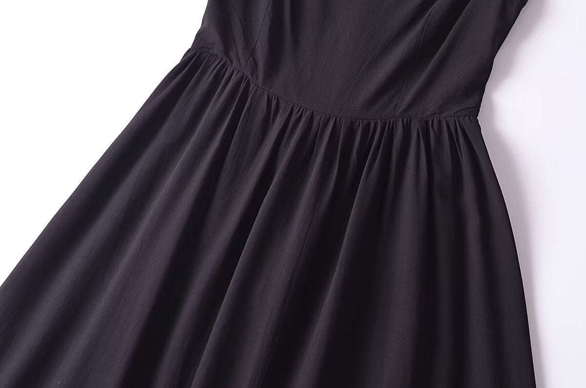 French Retro Lace Bowknot Decoration Square Collar Vest Dress Cami Dress Summer Slim Fit A Line Dress Women by Ragazza