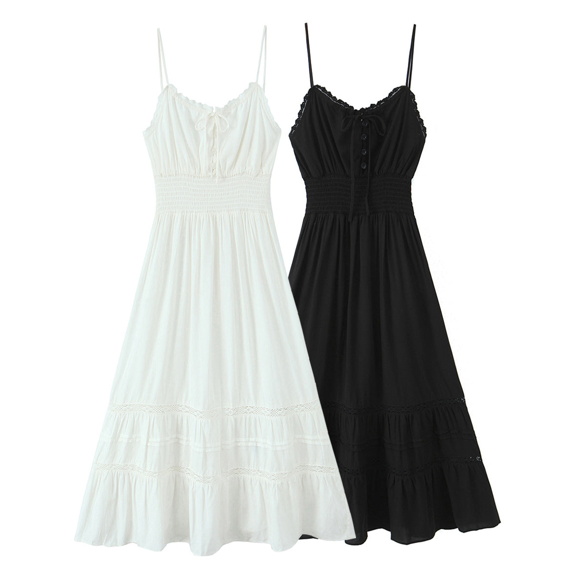 Spring Vintage Sexy Elastic Waisted Slimming Lace Fairy Spaghetti Strap Dress by Ragazza