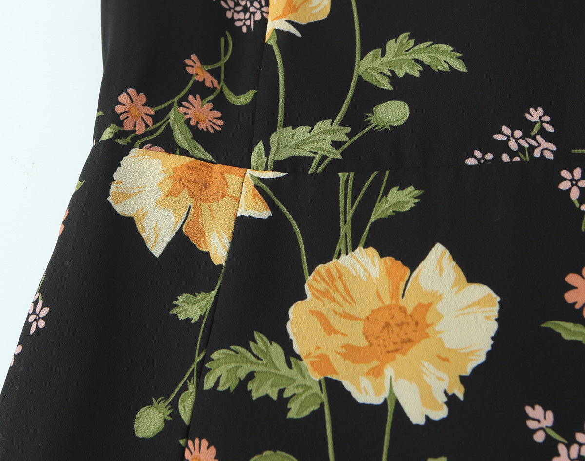 Sexy High Waist Split Floral Slip Dress Summer Tight Waist Slim Mid Length Holiday Dress by Ragazza