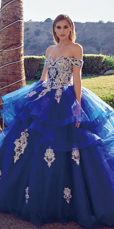 Juliet 1432 Dress Quinceanera Ball Gown Metallic Embroidery Glitter Tulle by DiscountDressShop