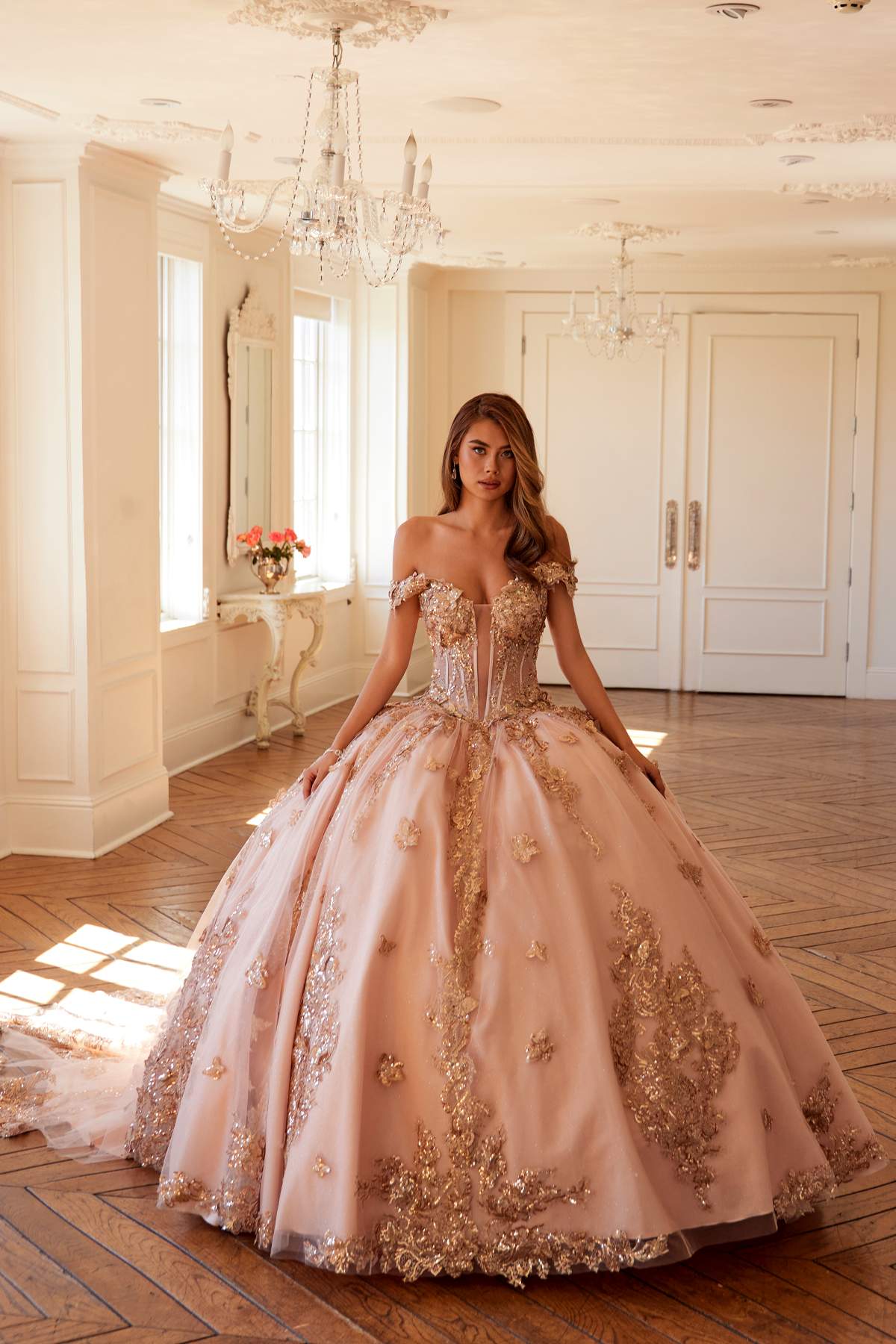 Juliet JT1485J Off the Shoulder Cinderella Quinceanera Ball Gown by DiscountDressShop